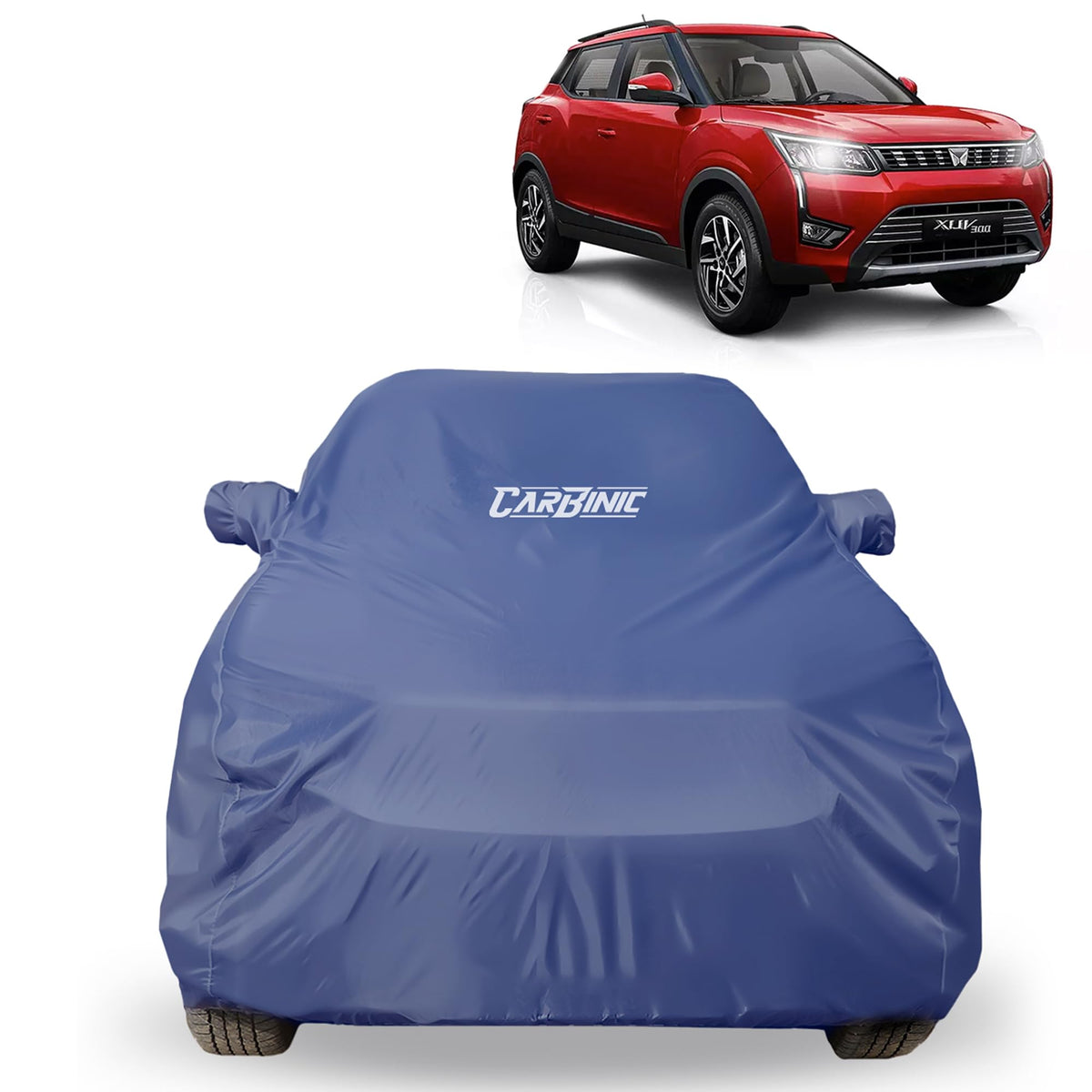 CARBINIC Car Body Cover for Tata Nexon EV 2022 | Water Resistant, UV Protection Car Cover | Scratchproof Body Shield | All-Weather Cover | Mirror Pocket & Antenna | Car Accessories Dusk Blue