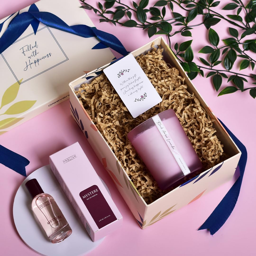 Gleevers Birthday Gift for Women|Gift Box Pack of with Perfume(30 ml) Candle (Lavender,250gm) |Anniversary Gift for Wife, Valentine Gift for