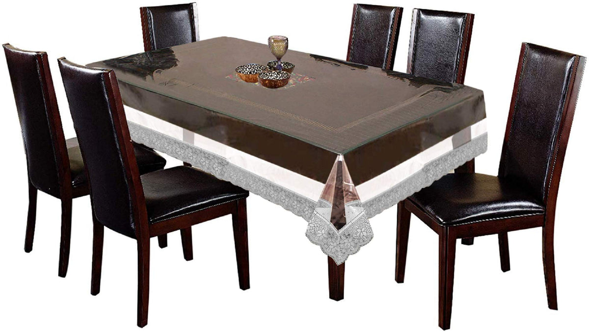 Kuber Industries 6 Seater Dining Table Cover|Stone Design & Water Proof PVC Material|Heat Resistant & Silver Lace, Size 228 x 152 CM (Transparent)