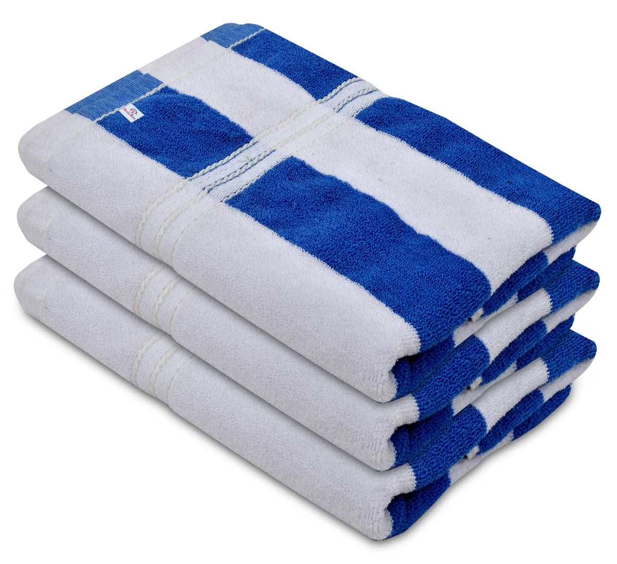 Heart Home Lining Design Soft Cotton Bath Towel, 30"x60", Pack of 3 (Blue & White)