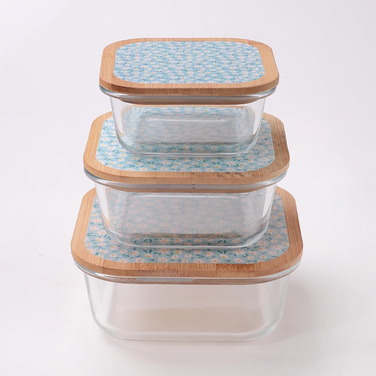 Homestic Borosilicate Food Container - Square (Dandy Daisies) | SAN008-DDS | Pack Of 3