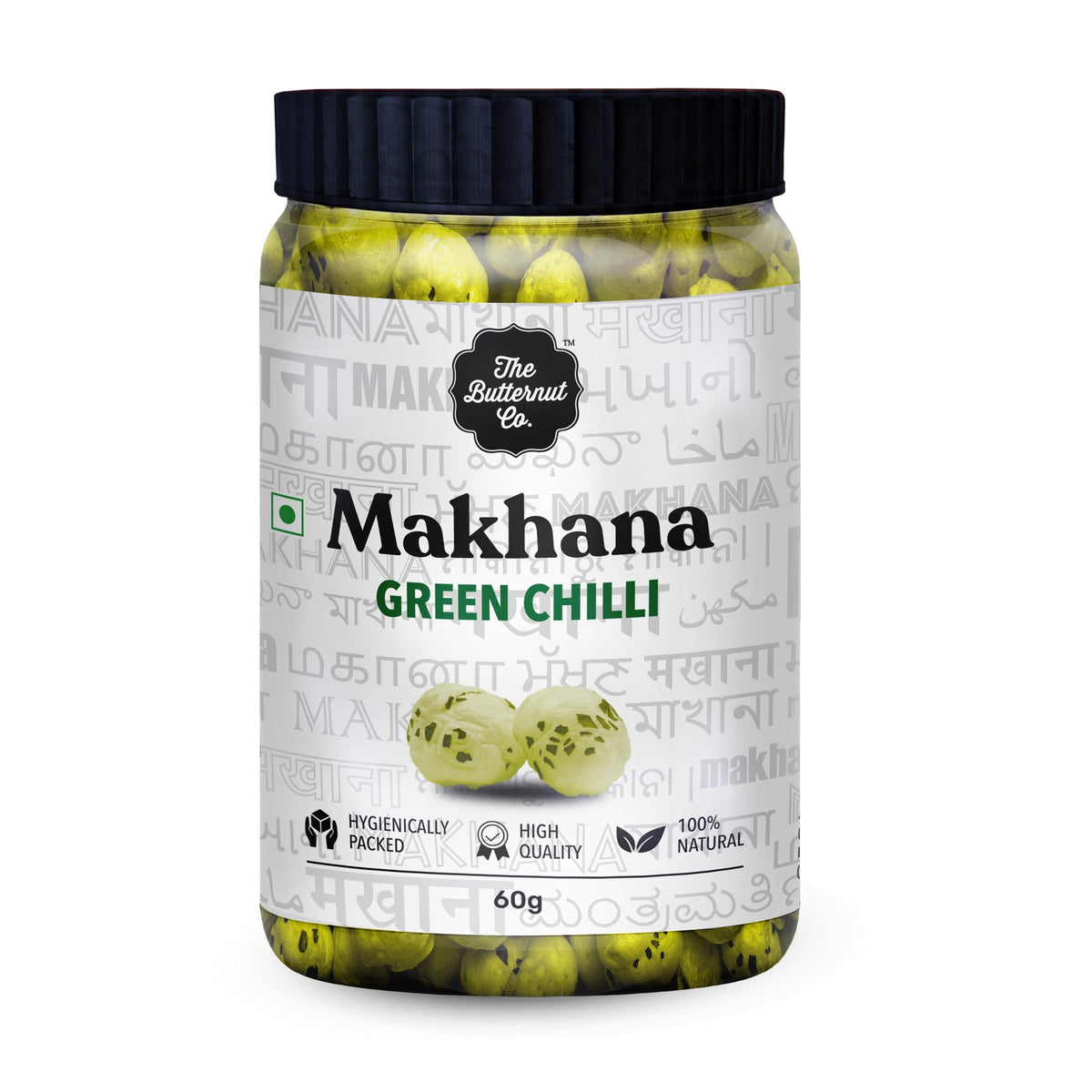 The Butternut Co. Makhana - Flavored Green Chilli - 60g, Natural, High Protein & Fibre, Gluten Free, Vegan (Pack of 1)