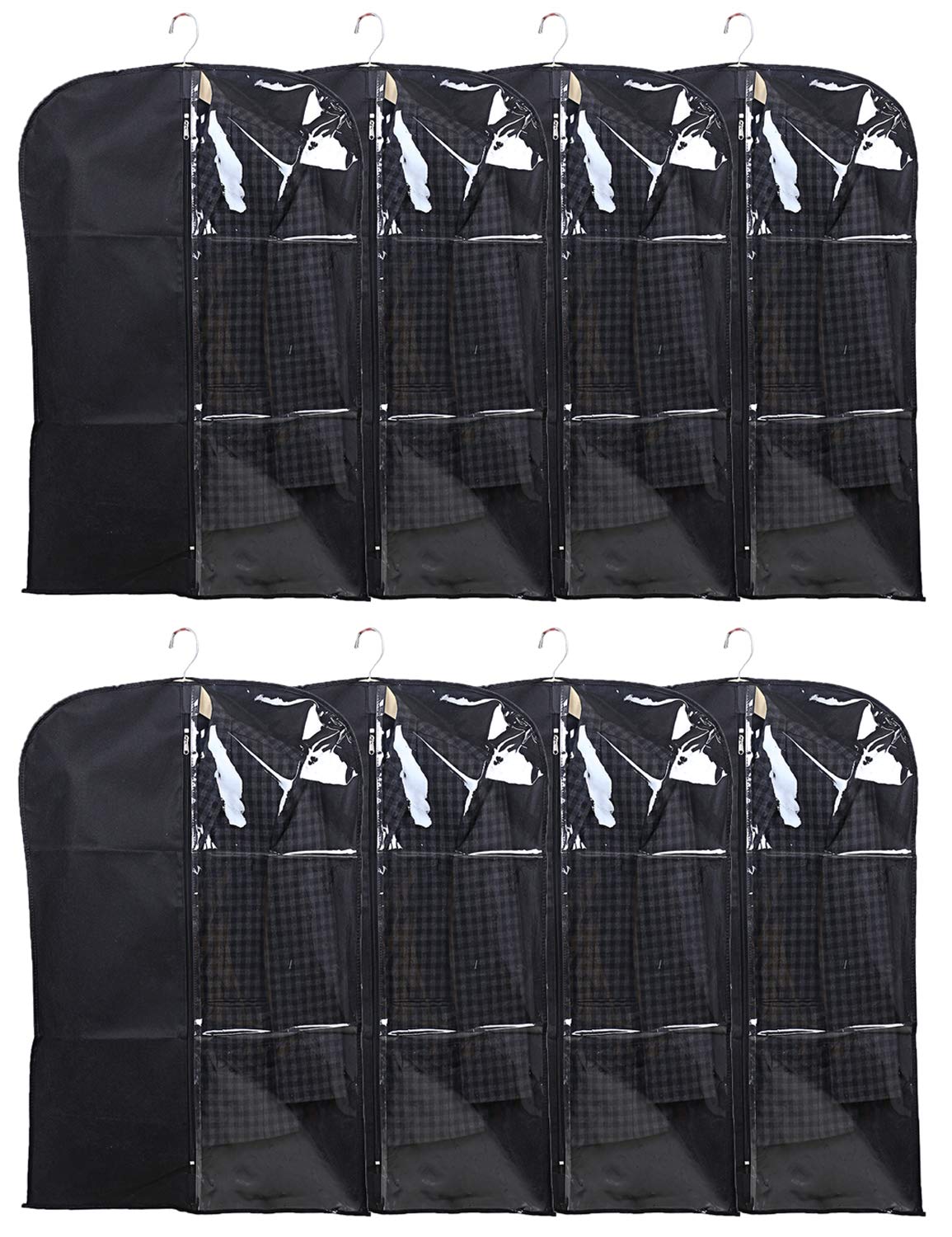 Kuber Industries Half Transparent 8 Piece Non Woven Men's Coat Blazer Cover, Black (CTKTC5500)