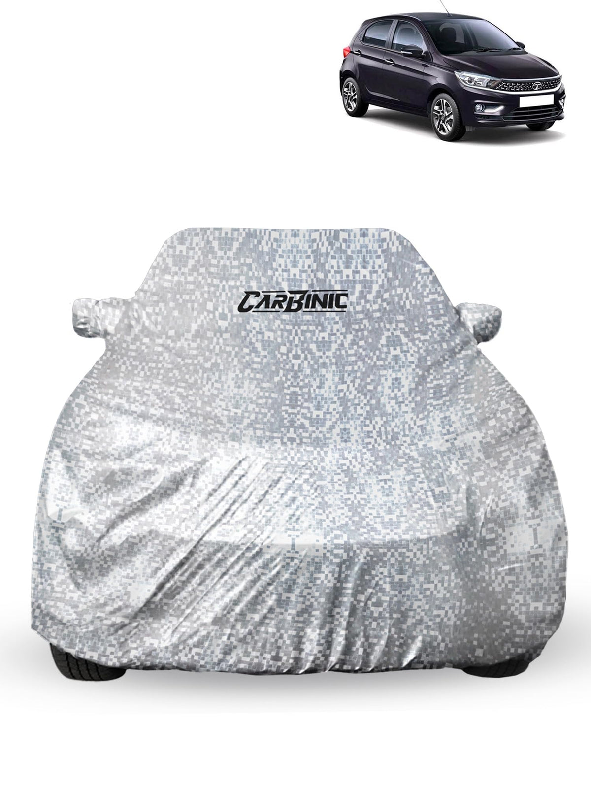 CARBINIC Waterproof Car Body Cover for Tata Tiago 2021 | Dustproof, UV Proof Car Cover | Car Accessories | Mirror Pockets & Antenna Triple Stitched | Double Layered Soft Cotton Lining