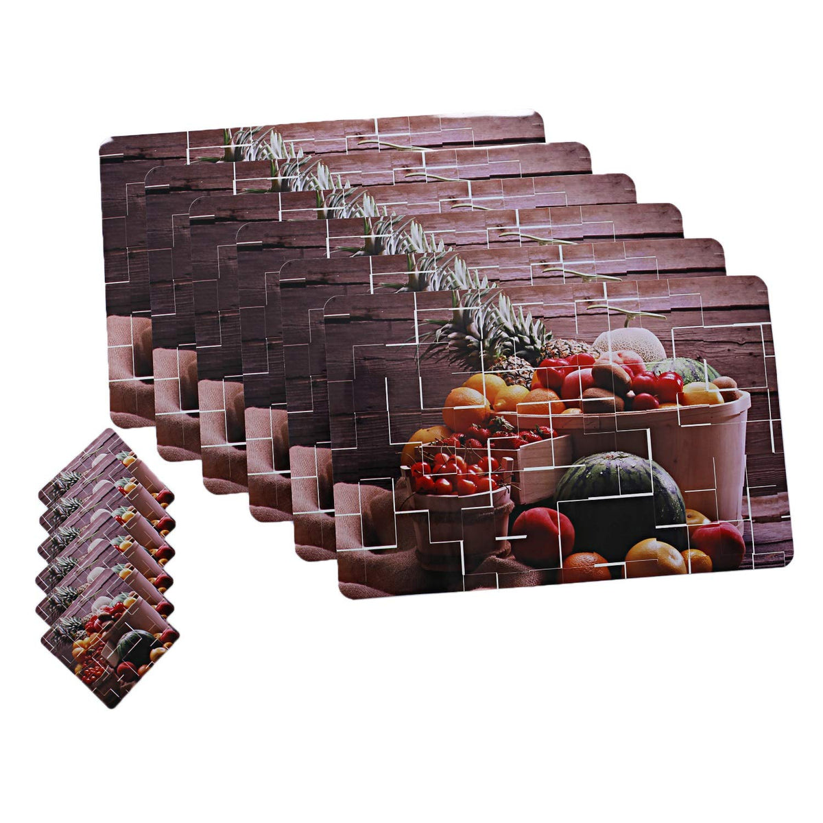 Kuber Industries Fruit Design PVC Dining Table Placemat Set with Tea Coasters - (Multicolour) 6 Piece