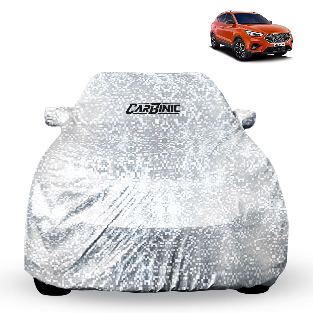 CARBINIC Waterproof Car Body Cover for MG Astor 2021 | Dustproof, UV Proof Car Cover | Astor Car Accessories | Mirror Pockets & Antenna Triple Stitched | Double Layered Soft Cotton Lining, Silver