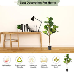 Kuber Industries Fiddle Leaf Fig Artificial Tree | 130 CM Tall Plants | 30 Leaves Greenery Plant with Pot | Plant for Home Decor | Plastic | FH-QYR130 | Green
