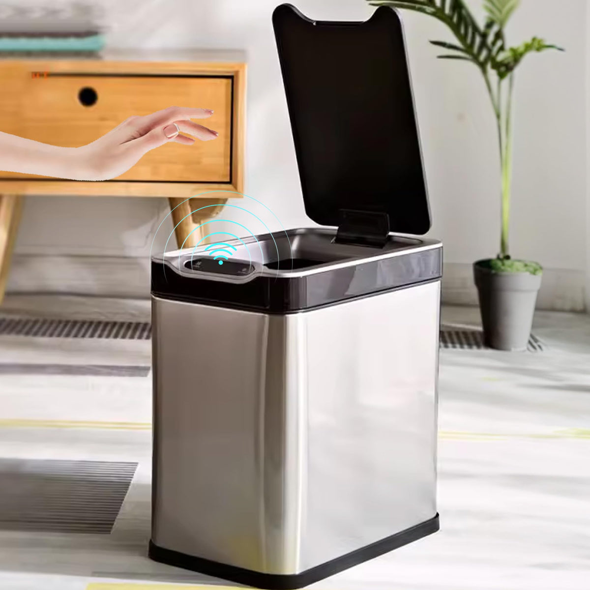 SAVYA HOME 12L Dustbin For Kitchen | Dustbin For Bathroom | 32 cm Automatic Smart Sensor Dustbin For Bedroom | Waste Bin | Stainless Steel Dustbin With Lid | Dustbin for Home | Garbage Bin - Silver