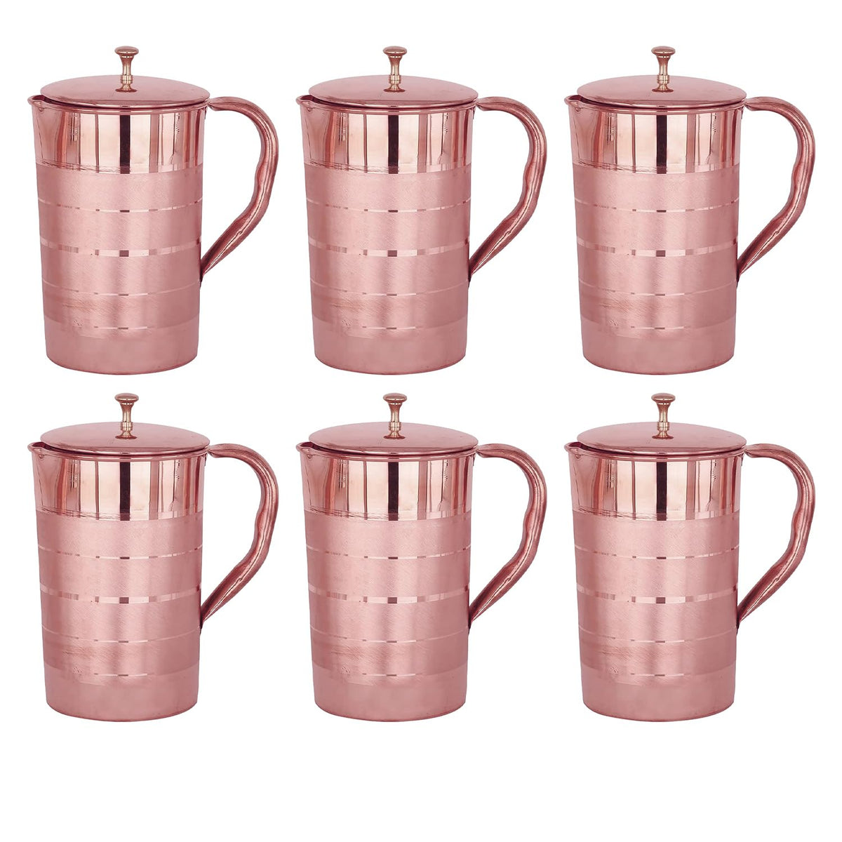 Kuber Industries 1500ml Copper Jug with Lid | BPA Free, Non Toxic, Copper | Rustproof, Durable, Lightweight | with Added Health Benefits of Copper | Ergonomic Design, Easy to Clean | 1.5 L (Pack Of 6)