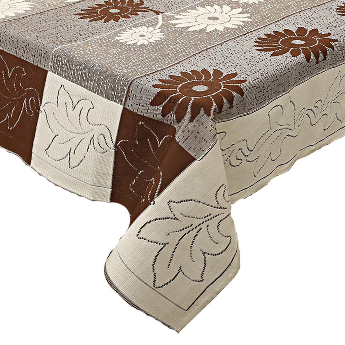 Kuber Industries Flower Printed Home Decorative Luxurious 4 Seater Cotton Center Table Cover/Table Cloth, 40"x60" (Brown & Cream)-44KM084