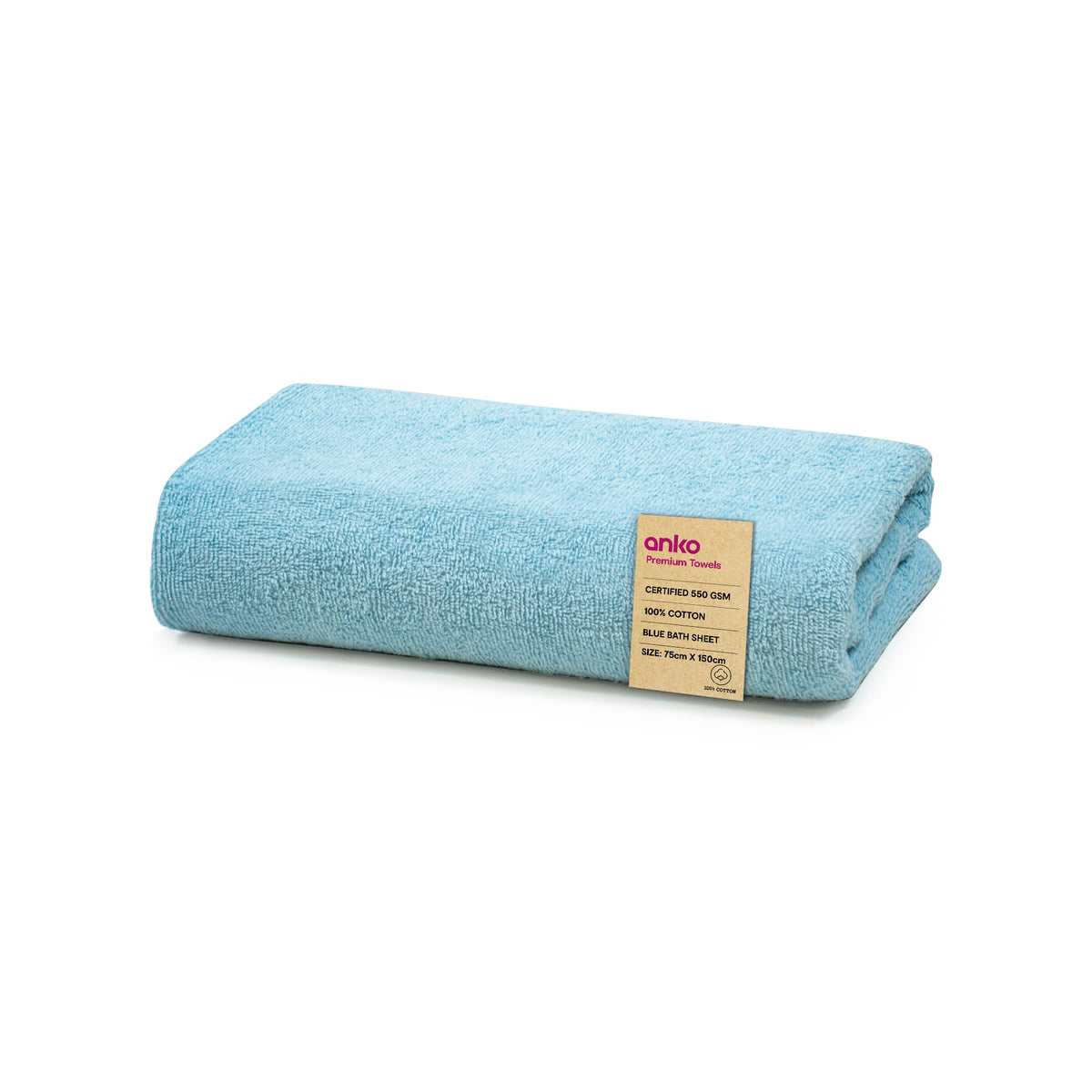 Anko Australia 100% Cotton 550 GSM XL Malmo Bath Towel | Set of 1 | Super-Soft, Absorbent, Quick-Drying | Blue Towel for Men, Women & Kids | 150x75 cm |Travel, Gym, Spa Towel