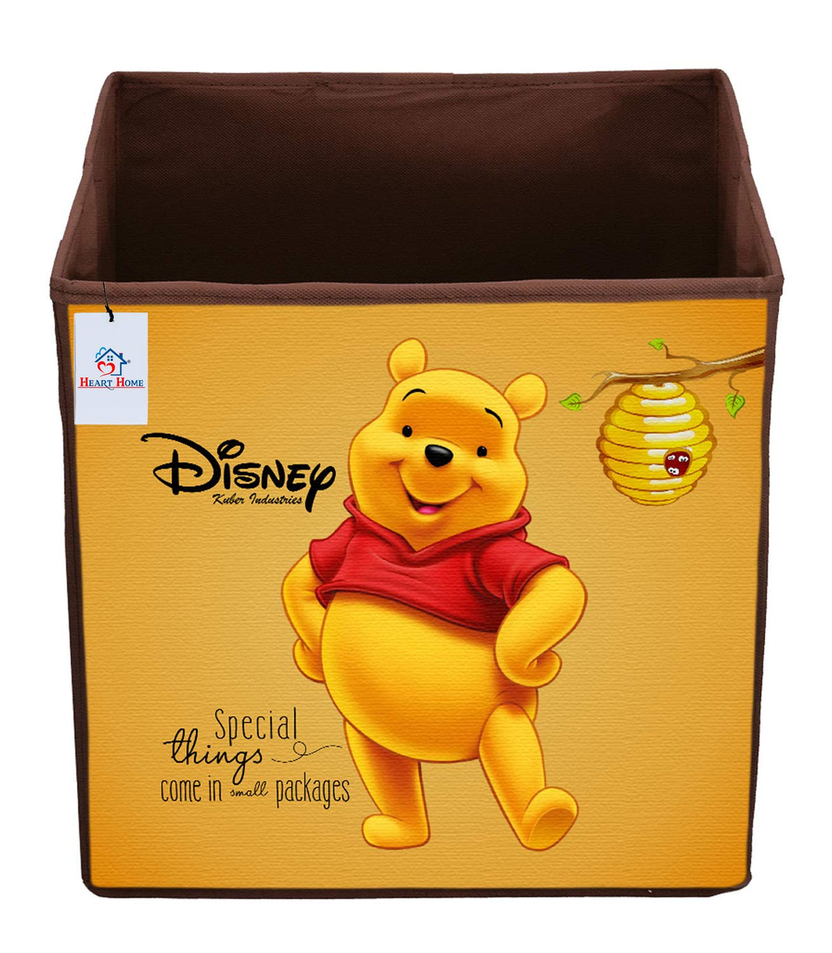 Heart Home Disney Winnie-The-Pooh Print Non Woven Fabric Foldable Large Size Cloth Storage Box Toy, Books Wardrobe Organiser Cube with Handle (Brown)-HEART10789