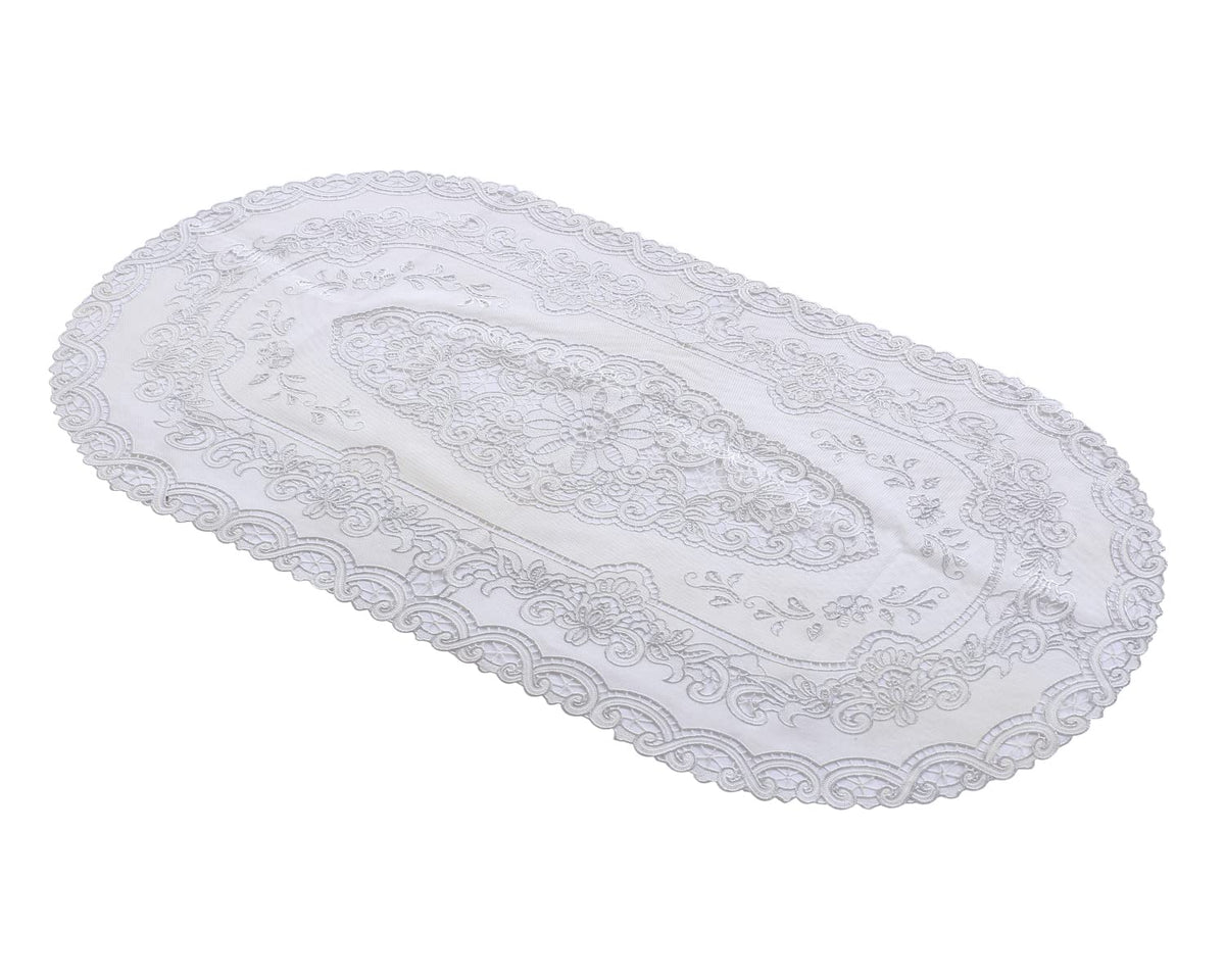 Heart Home PVC Floral Print Table Runner for Living, Dinning, Office, Kitchen & Wedding 33" x 16" (Cream) 52HH4066