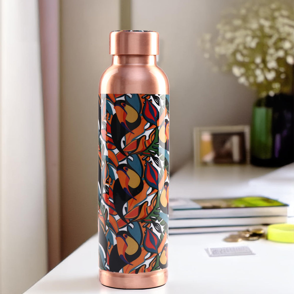 UMAI Copper Water Bottle 950ml | Designer Leakproof Eco-Friendly Immunity Boosting Non-Toxic BPA Free | Kids Drinkware & Storage | Home Gym Office | Unique Printed Bottle