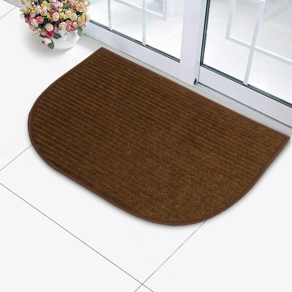 Kuber Industries D-Shape Durable Microfiber Heavy Duty Doormat (14'' x 23'', Brown, Standard)