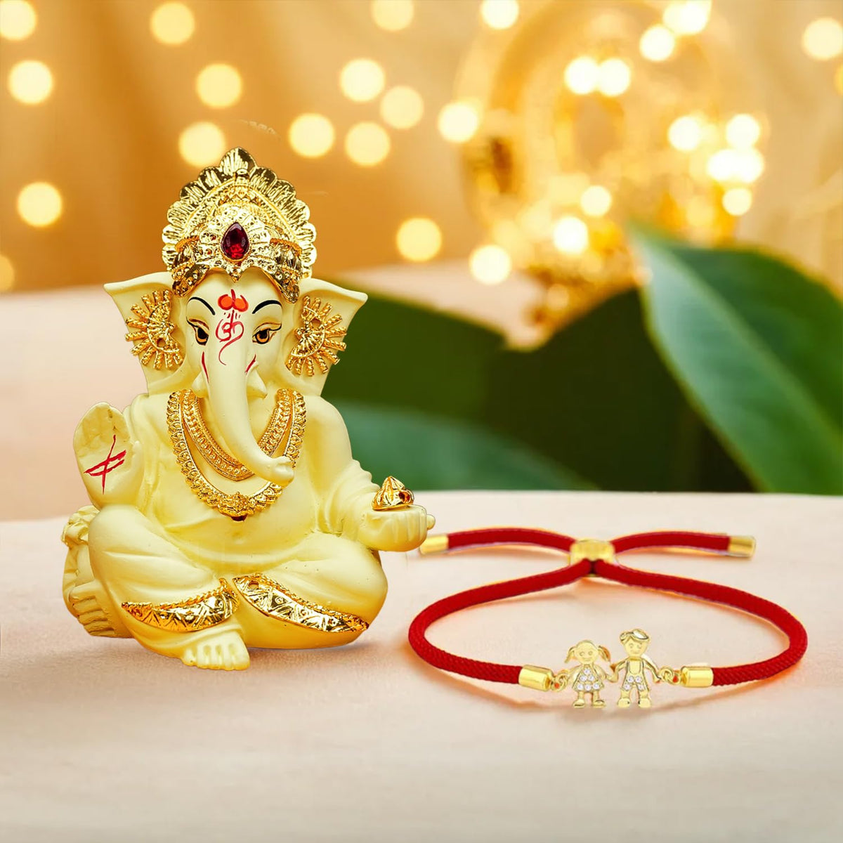 Ekhasa Rakhi Gift Set for Brother | Brother Sister Raakhi with Ganesha Idol Combo | Designer Lumba Rakhis | Raki for Kids Bracelet for Men, Women | Rakshabandhan Rakhee Combo Kit (Red Rakhi Bracelet)