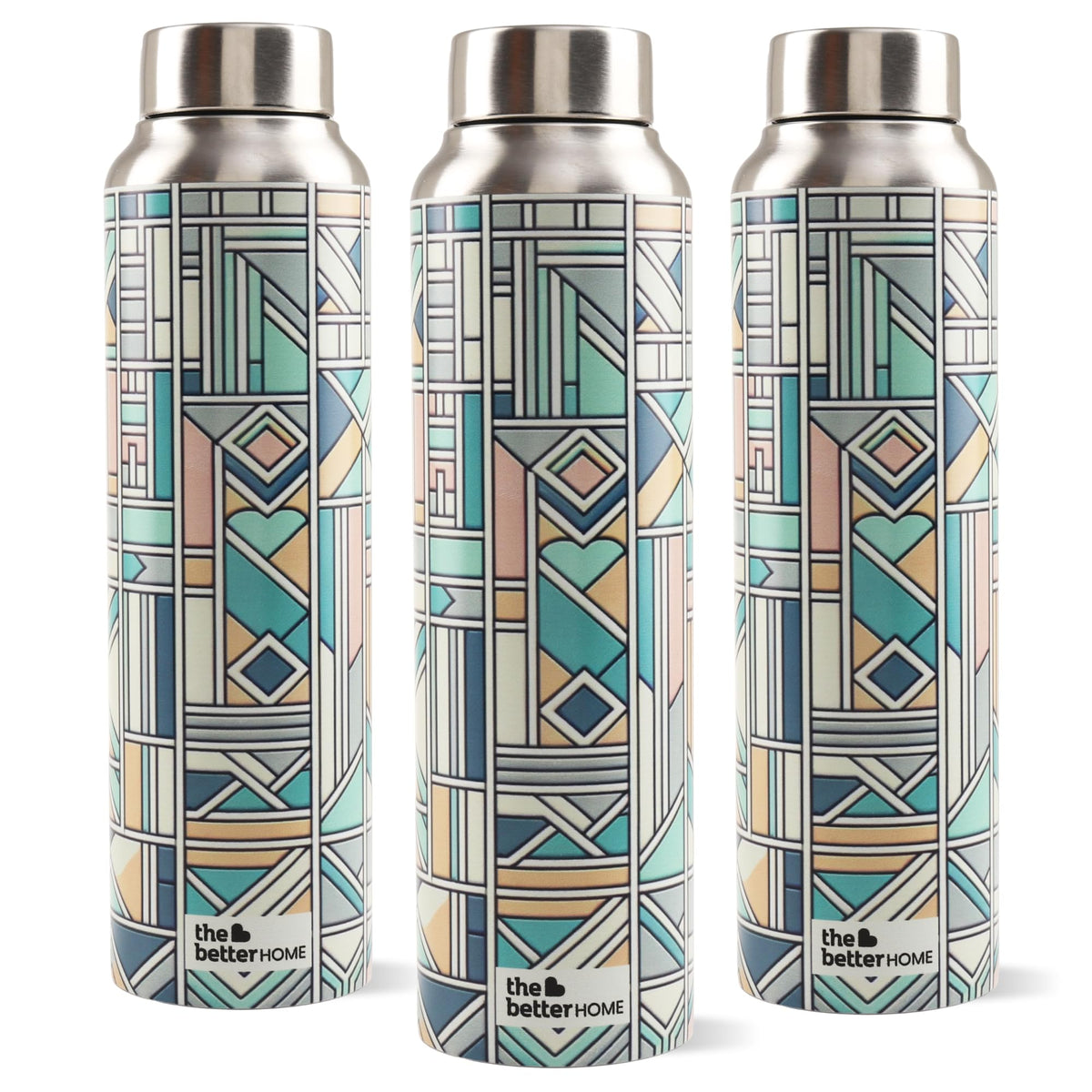 The Better Home Stainless Steel 1L Water Bottle | Pack of 3 | Gym Water Bottle For Men | Travel Bottle For Adults/Kids/School/Office | Water Bottle For Kids (Pastel Made)