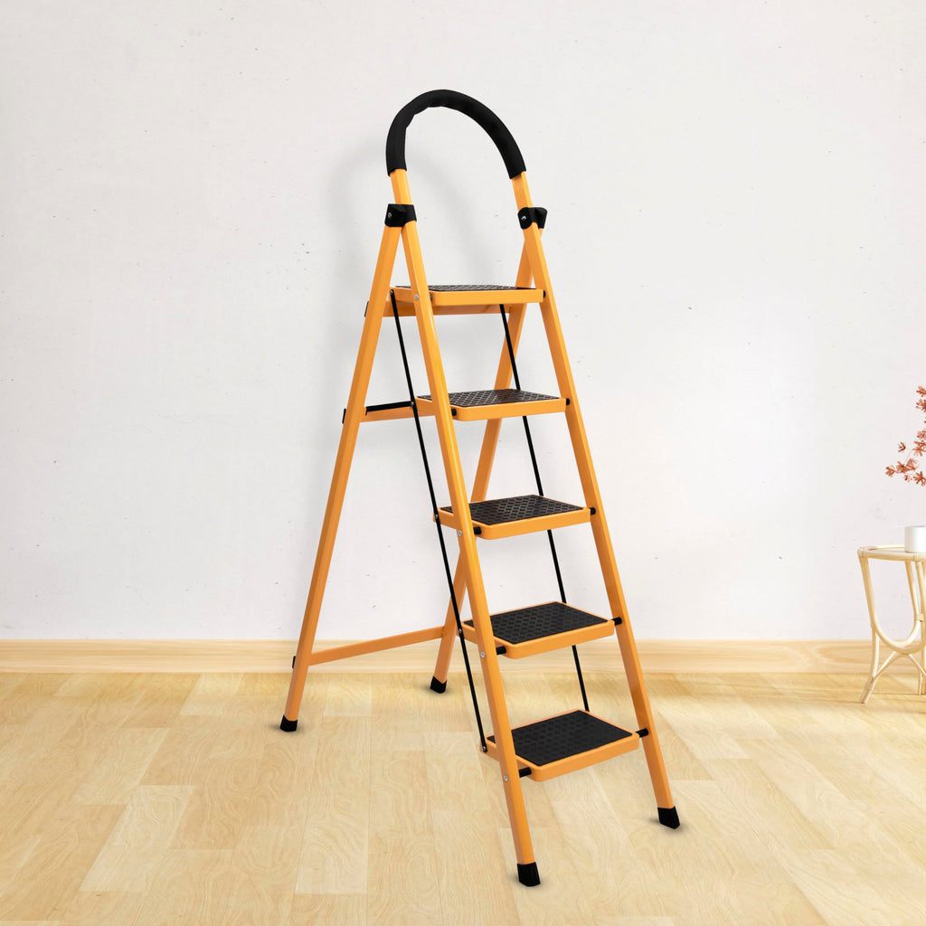 Plantex Premium GI Steel Foldable 5-Step Ladder for Home - Wide Anti ...