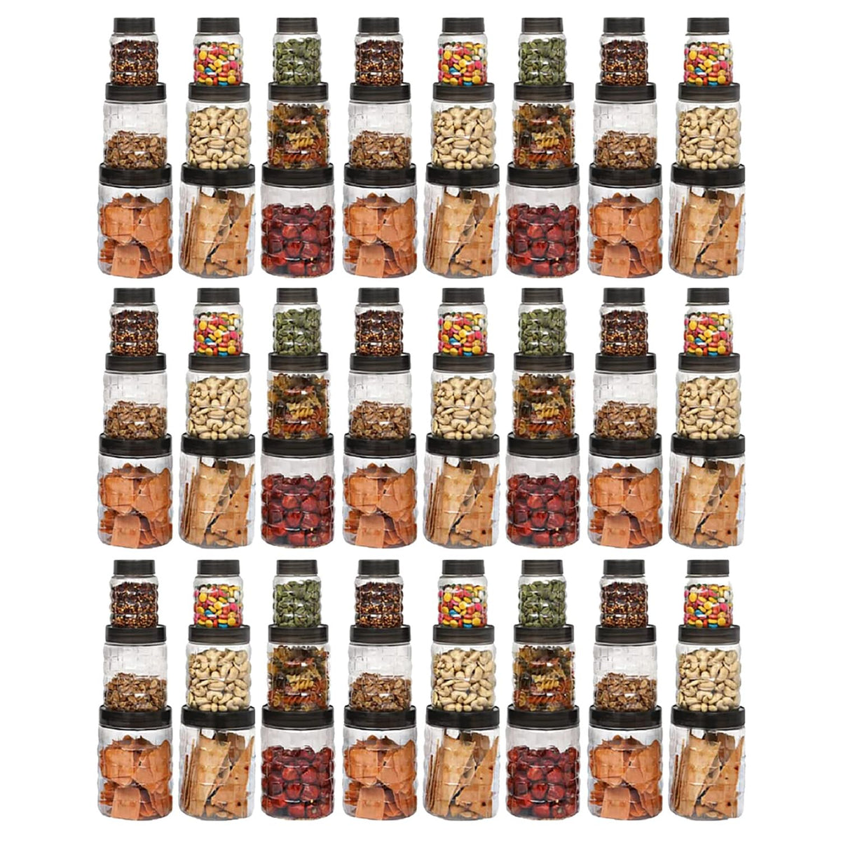 Kuber Industries Pack of 3 Set of 24 Plastic Container Set | 1000ml, 500ml, 200ml I PET, Food Grade Plastic, 100% BPA Free | Airtight Container Set for Kitchen Storage |Small to Large, Transparent