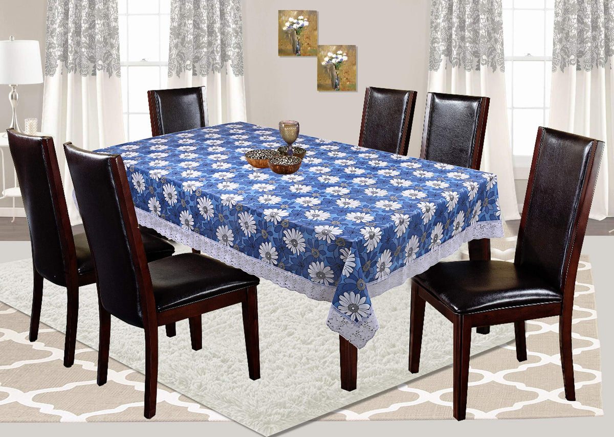 Kuber Industries Flower Design PVC 6 Seater Dining Table Cover - Blue, 60 * 90 Inches-CTKTC28277