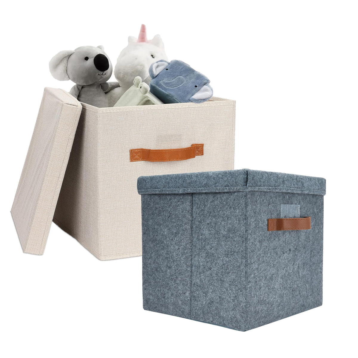 Anko Storage Boxes | Folding Storage Box for Clothes Pack of 2 | Organisers Storage Box | Fabric Organiser With Lid | Shoe Organiser | Cloth Organiser | Collapsible | Storage Organizer- Grey & Beige