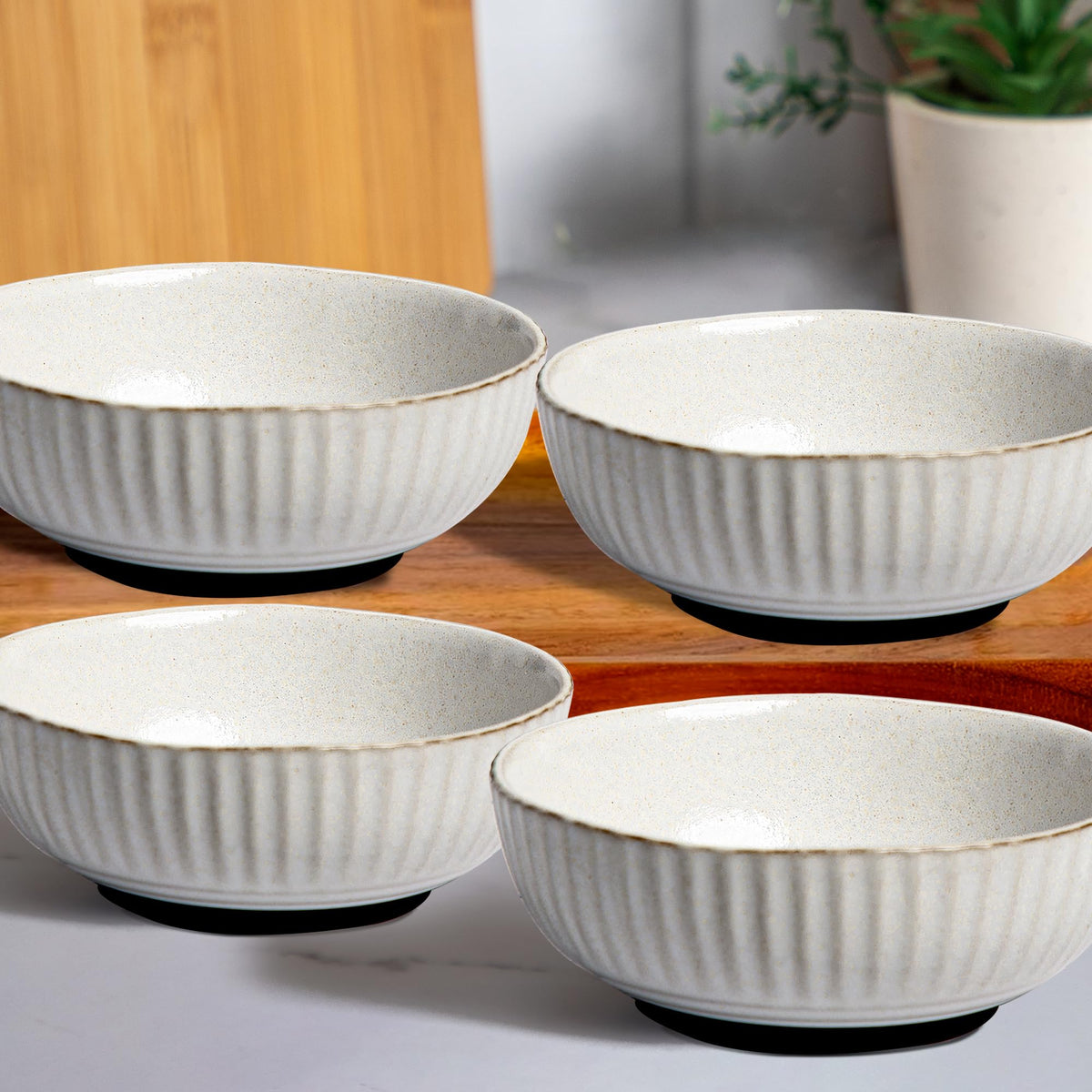 Anko 6" Sable Stoneware Bowls - Set of 4 | Lightweight Daily Use Premium Crockery for Dining Table Ideal for Serving Soup, Salad, Dessert | Designer Bowls for Home, Kitchen, Restaurant | Beige/Grey