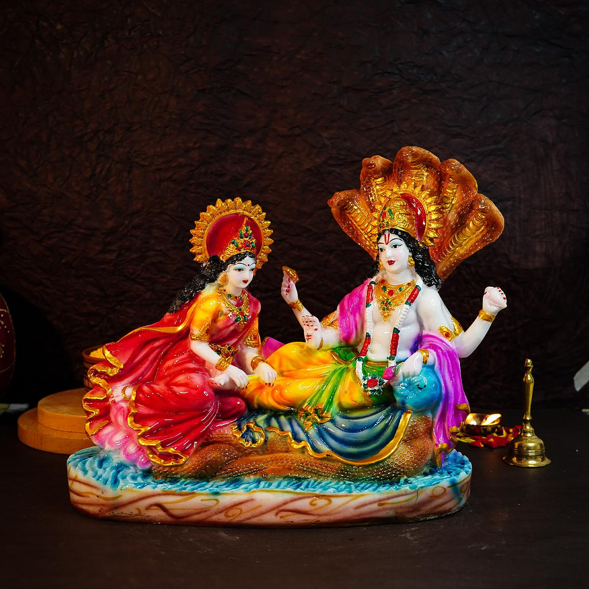 Ekhasa Aura Series Big Size Marble Dust Vishnu Laxmi Murti on Sheshnag Sarp for Puja (1 Feet) | Handpainted Laxmi Narayan Murti | Resin Lakshmi Narayan Idol for Gift | Lakshmi Narayana Murti for Home