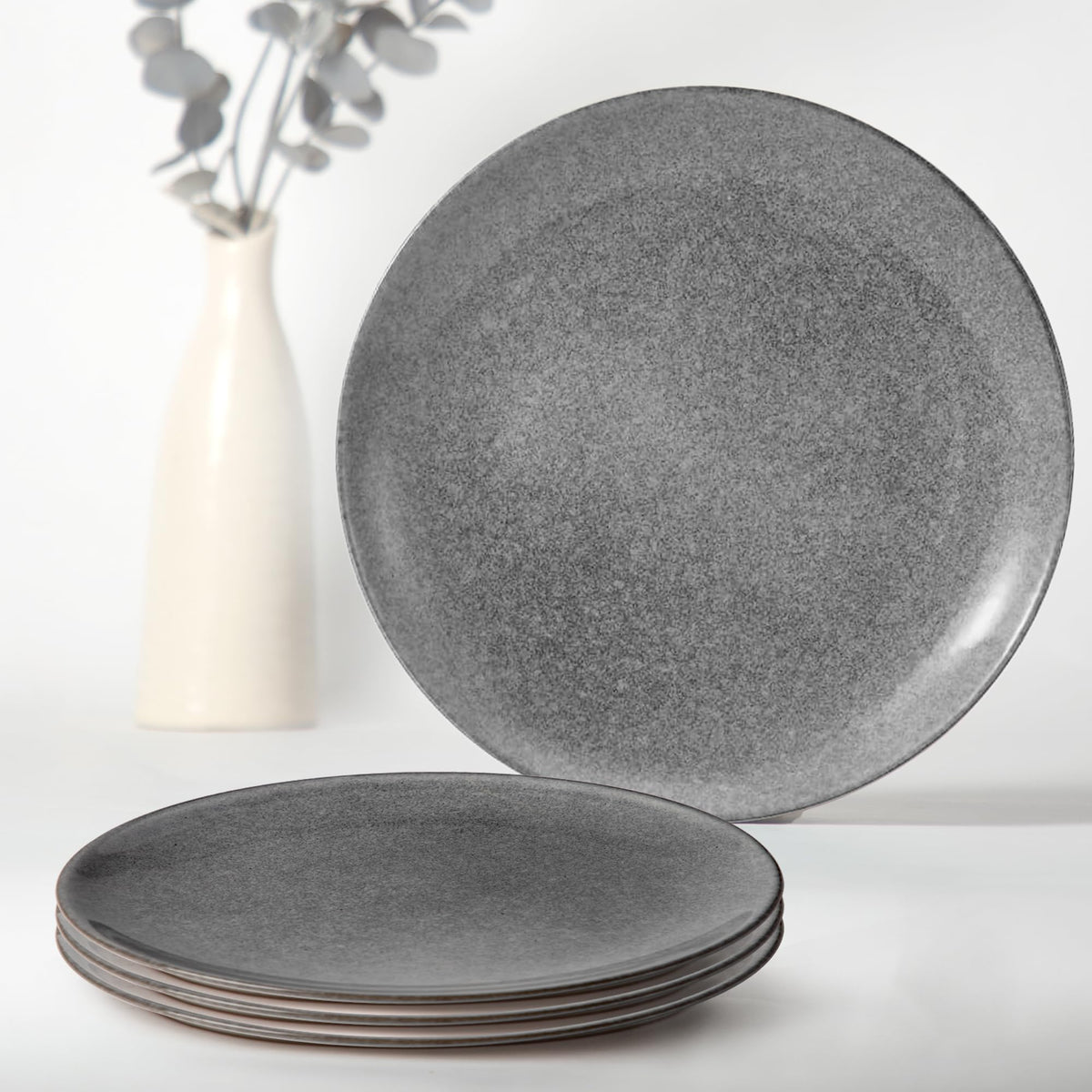 Anko Glazed Stoneware Dinner Plate - Set of 4 | Light-Weight Daily use Premium Crockery for Dining Table, Home, Restaurant, Gifting | Aesthetic Designer dinnerware Full Plates | 10", Grey