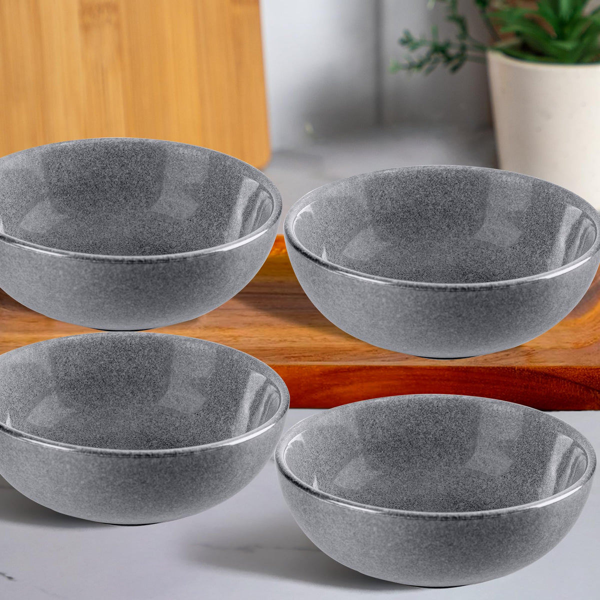 Anko 6" Glazed Stoneware Bowls - Set of 4 | Lightweight Daily Use Premium Crockery for Dining Table Ideal for Serving Soup, Salad, Dessert | Designer Bowls for Home, Kitchen, Restaurant | Grey