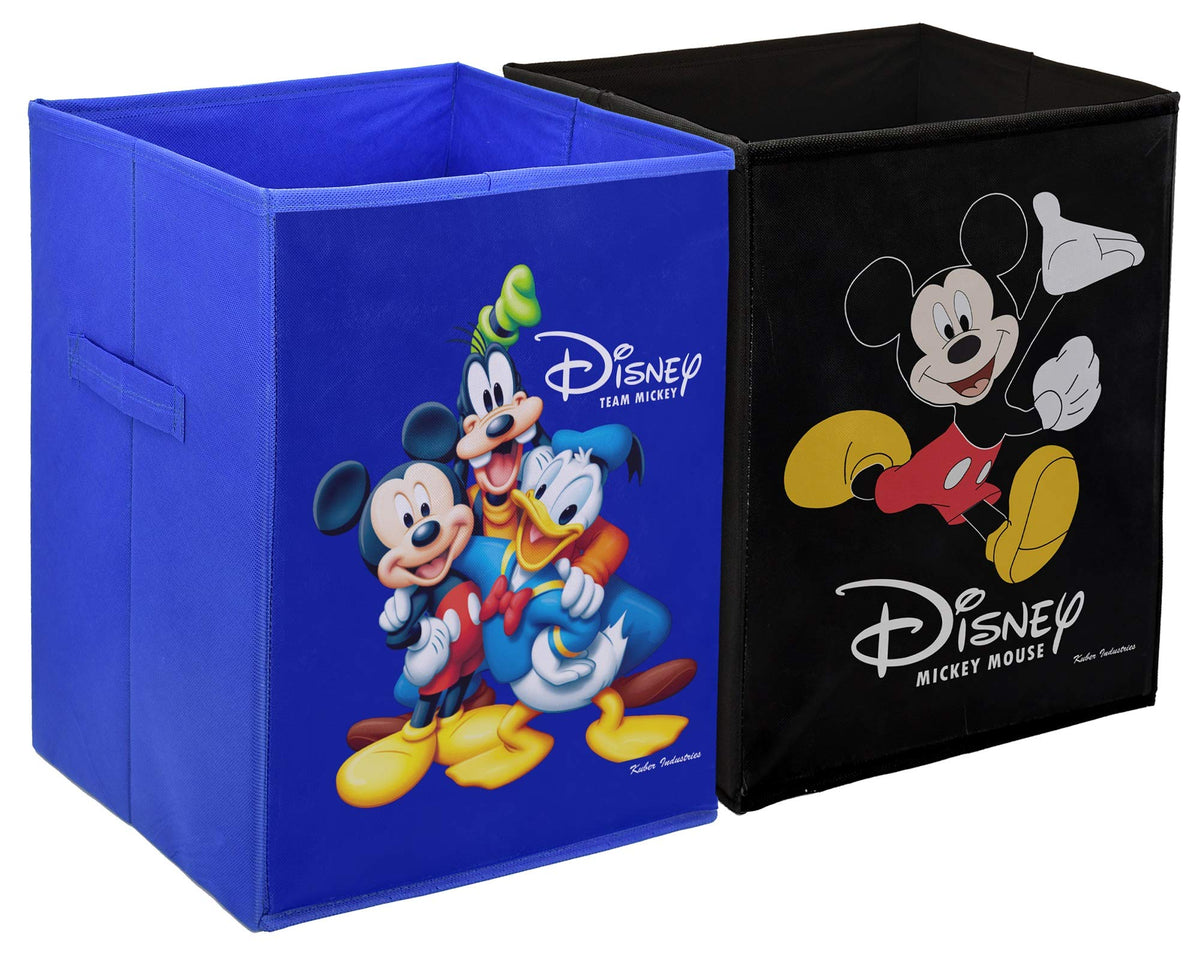 Kuber Industries Disney Team Mickey Mouse Print Non Woven Fabric Foldable Laundry Basket, Toy Storage Basket, Cloth Storage Basket with Handles (Set of 2, Black with Royal Blue)-KUBMART1204