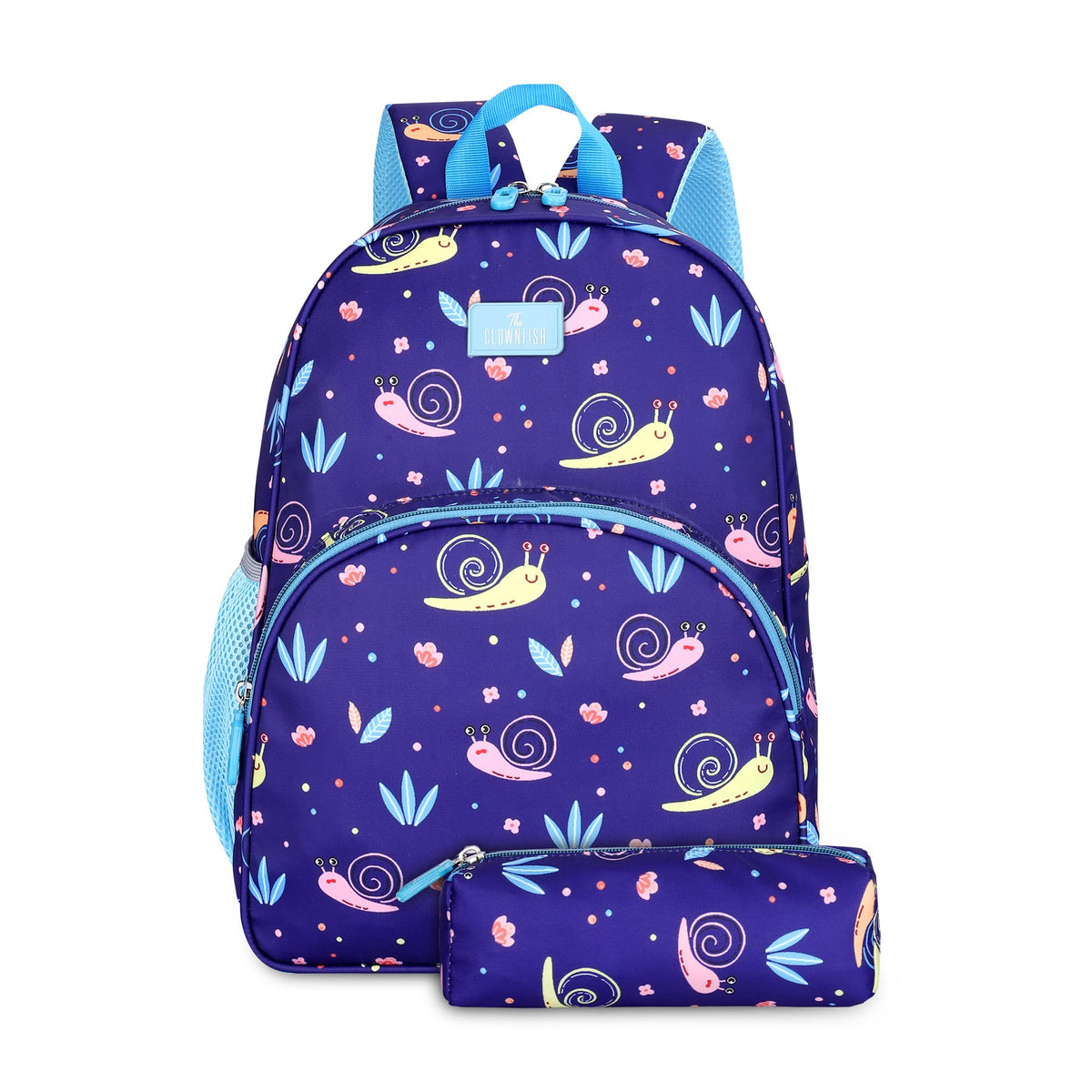 THE CLOWNFISH Cosmic Critters Series Printed Polyester 15 Litres Kids Standard Backpack School Bag Daypack Picnic Bag For Tiny Tots Of Age 5-7 Years (Navy Blue-Snail Print),Medium