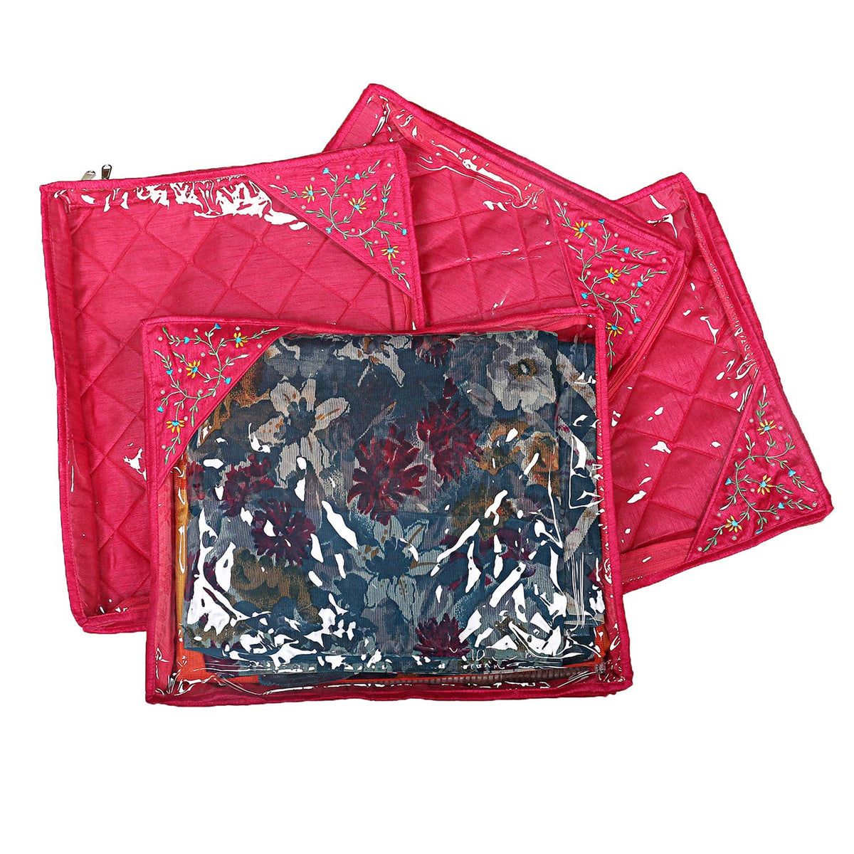 Kuber Industries Silk 4 Pieces Single Packing Saree Cover (Pink)