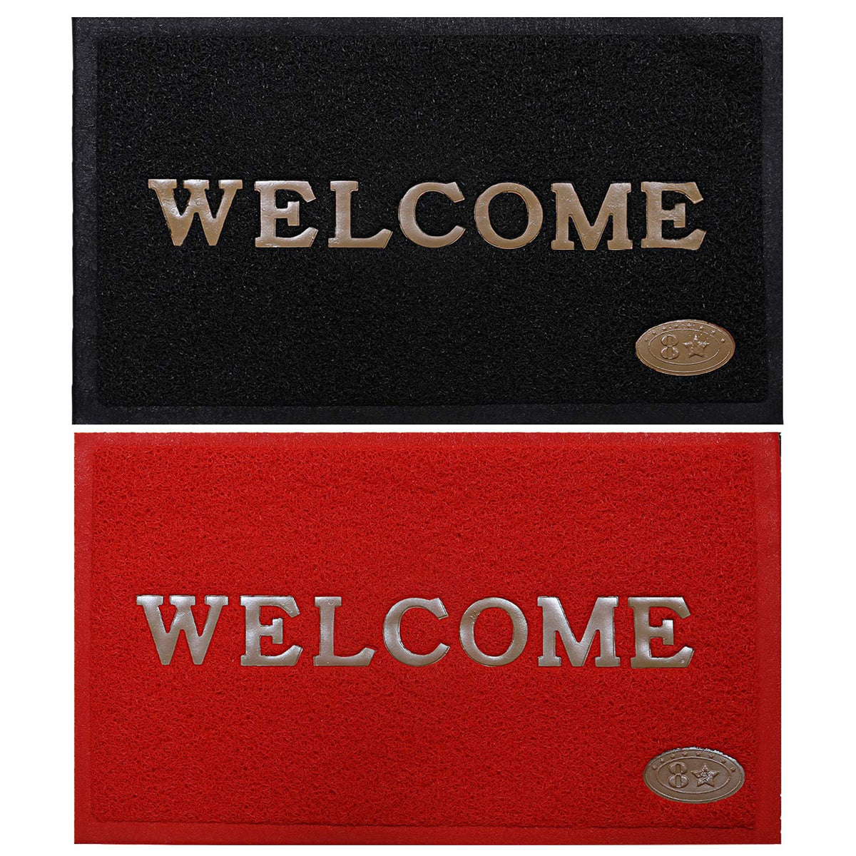 Kuber Industries PVC Anti Skid 2 Pieces Welcome Door Mat (Black & Red) -CTLTC11186, Rectangular, 58x38 cm