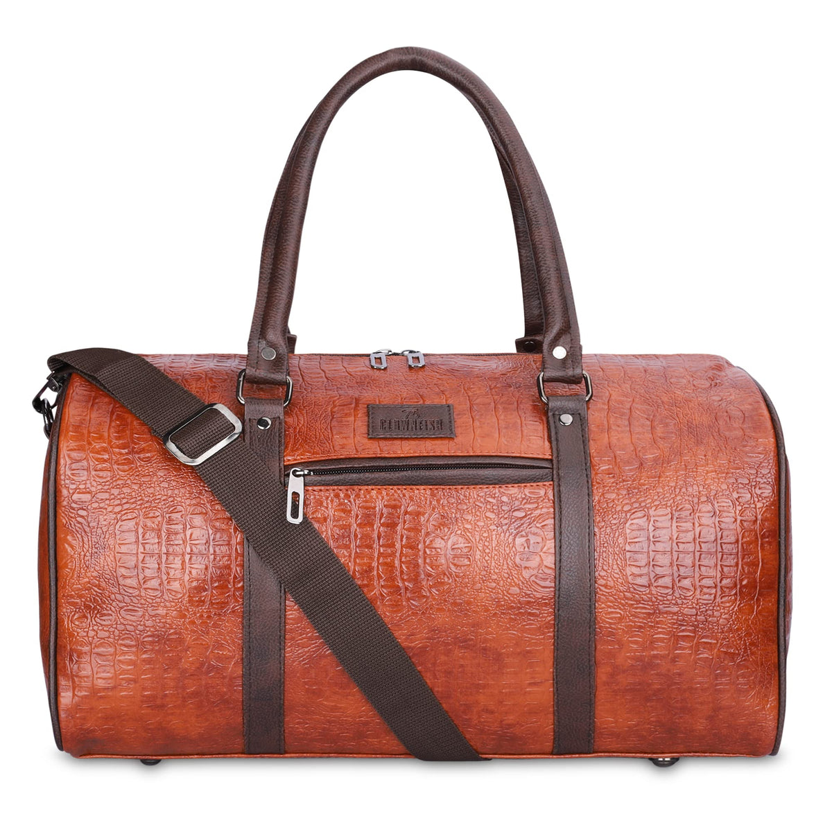 The Clownfish Expedition Series 29 litres Faux Leather Crocodile Finish Unisex Travel Duffle Bag Weekender Bag Tan