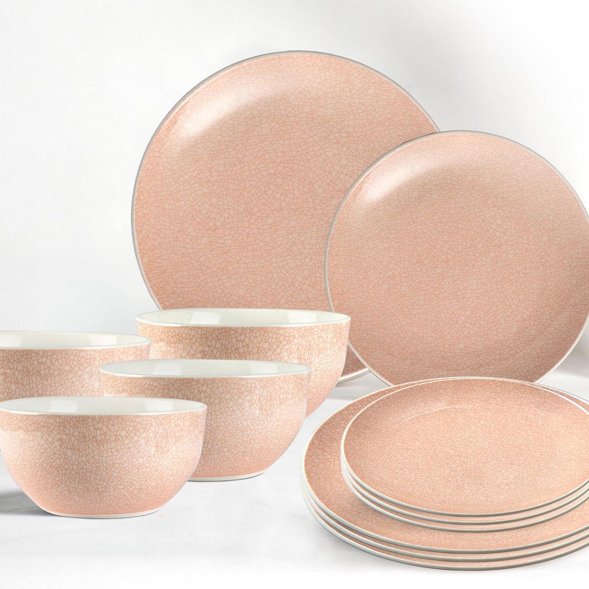 Anko Bella Porcelain 12 pcs Dinner Set | Premium Crockery for Dining Table, Home, Restaurant, Gifting | Aesthetic Tableware Service Set for 4 | 4 Dinner Plates, 4 Side Plates, 4 Bowls, Soft Pink