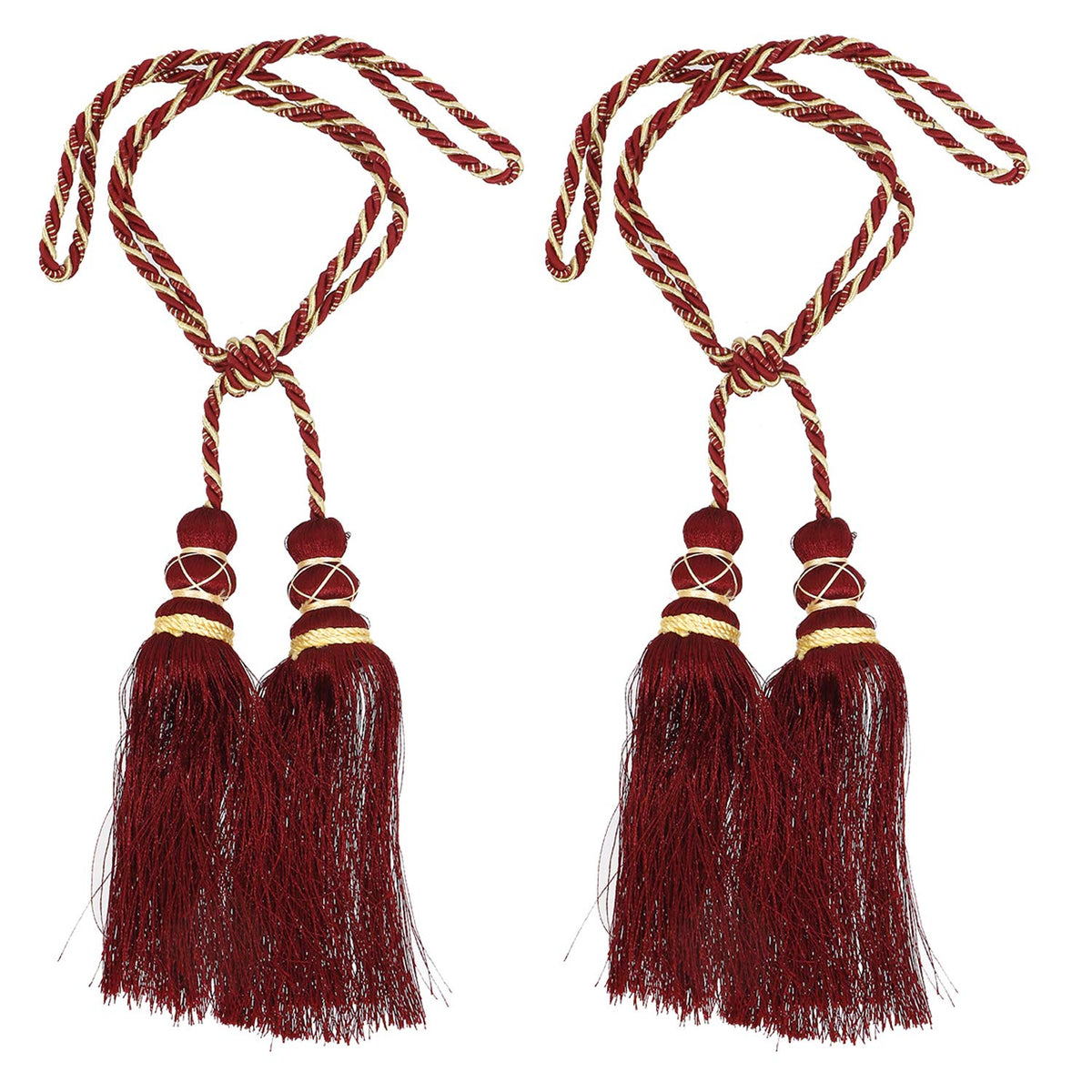 Heart Home Polyester 2 Pieces Curtain Tie Back Tassel Set (Maroon) CTHH05303