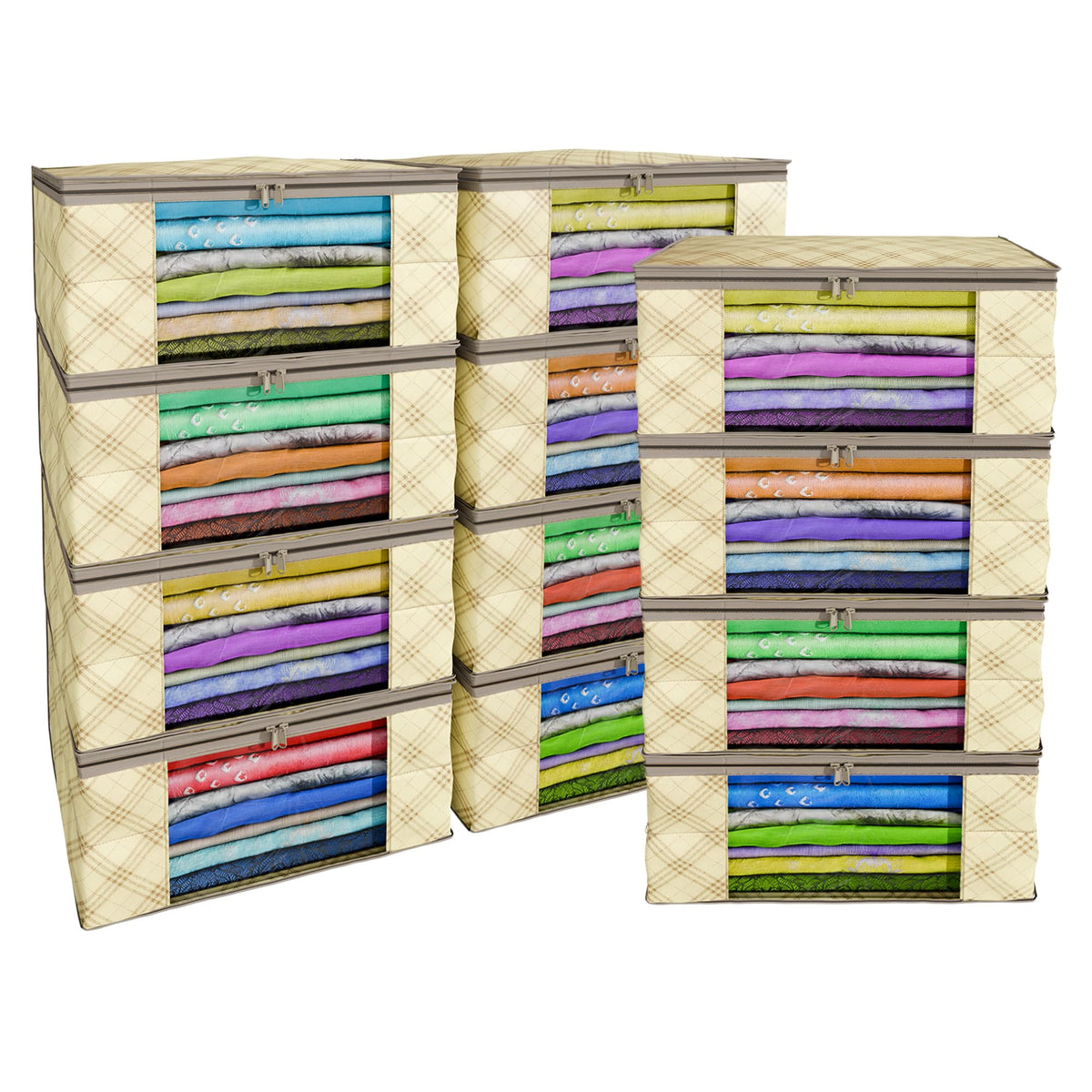 Kuber Industries Clothes Organizer For Wardrobe (Pack of 12) - Storage Organizer For Saree | Shirts | Salwar and Lehenga Chunni - Dress Organizer For Wardrobe - Saree Covers With Zip (Beige)