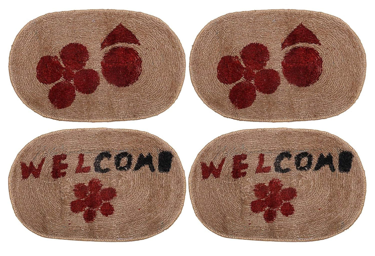 Heart Home Cotton 4 Pieces Anti Slip Door Mat 14.5"x21.5" (Brown) - CTHH8496