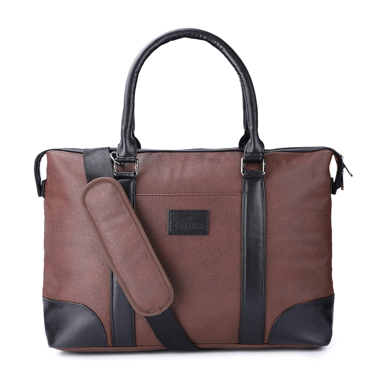 THE CLOWNFISH Farold Faux Leather Unisex 15.6 inch Laptop Messenger Bag Briefcase (Almond Brown)