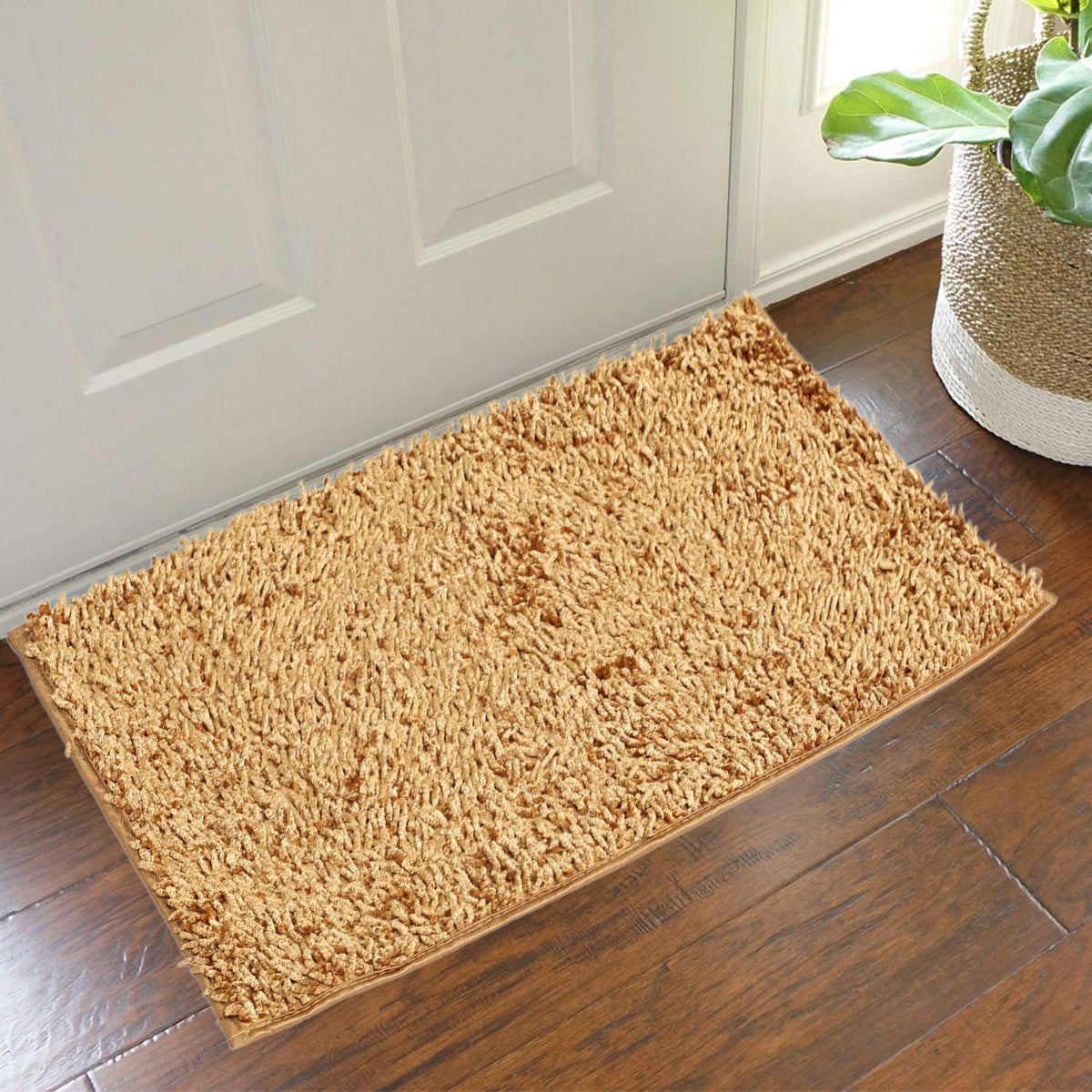 Kuber Industries Shaggy Velvet Door Mat - 27.5"x18"x0.4", Gold