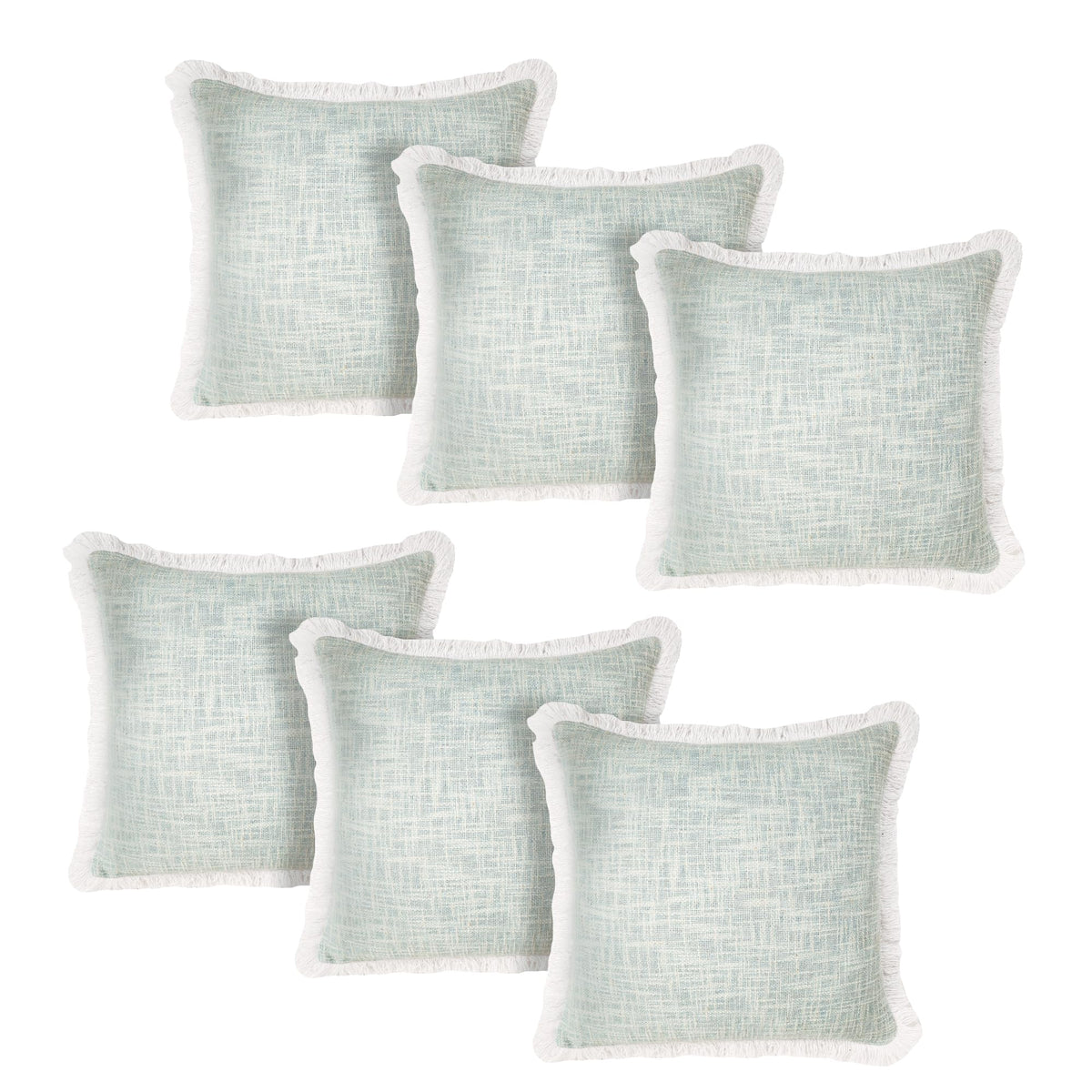 Anko Australia 100% Cotton Square Cushion Cover Set of 6 | Textured Cushion Covers with Fringes for Sofa & Bed (Without Filler) | Blue | 43 Cm (L) x 43 Cm (W) Each (6 Pc)