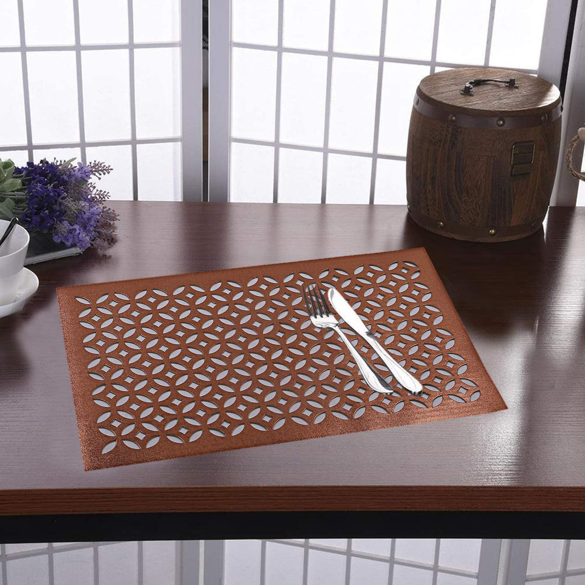 Kuber Industries Embossed Design PVC 6 Pieces Dining Table Placemat Set (Brown) - CTKTC045891