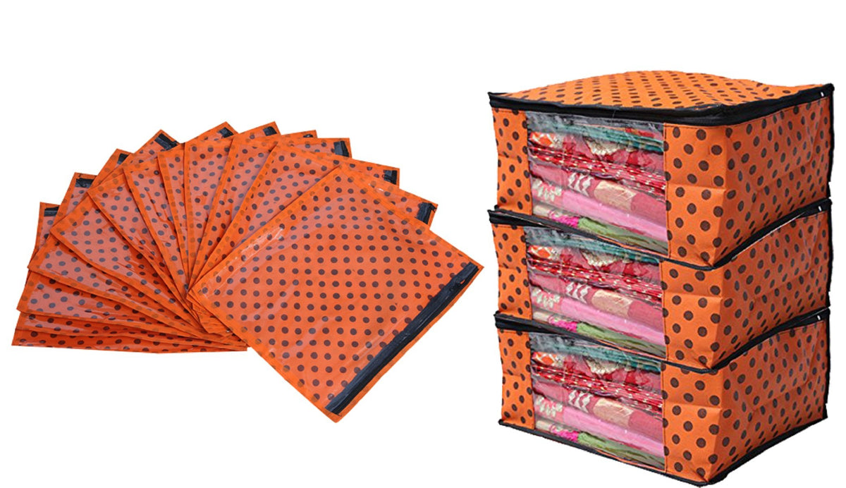 Kuber Industries 15 Piece Non Woven Saree Cover Set, Orange