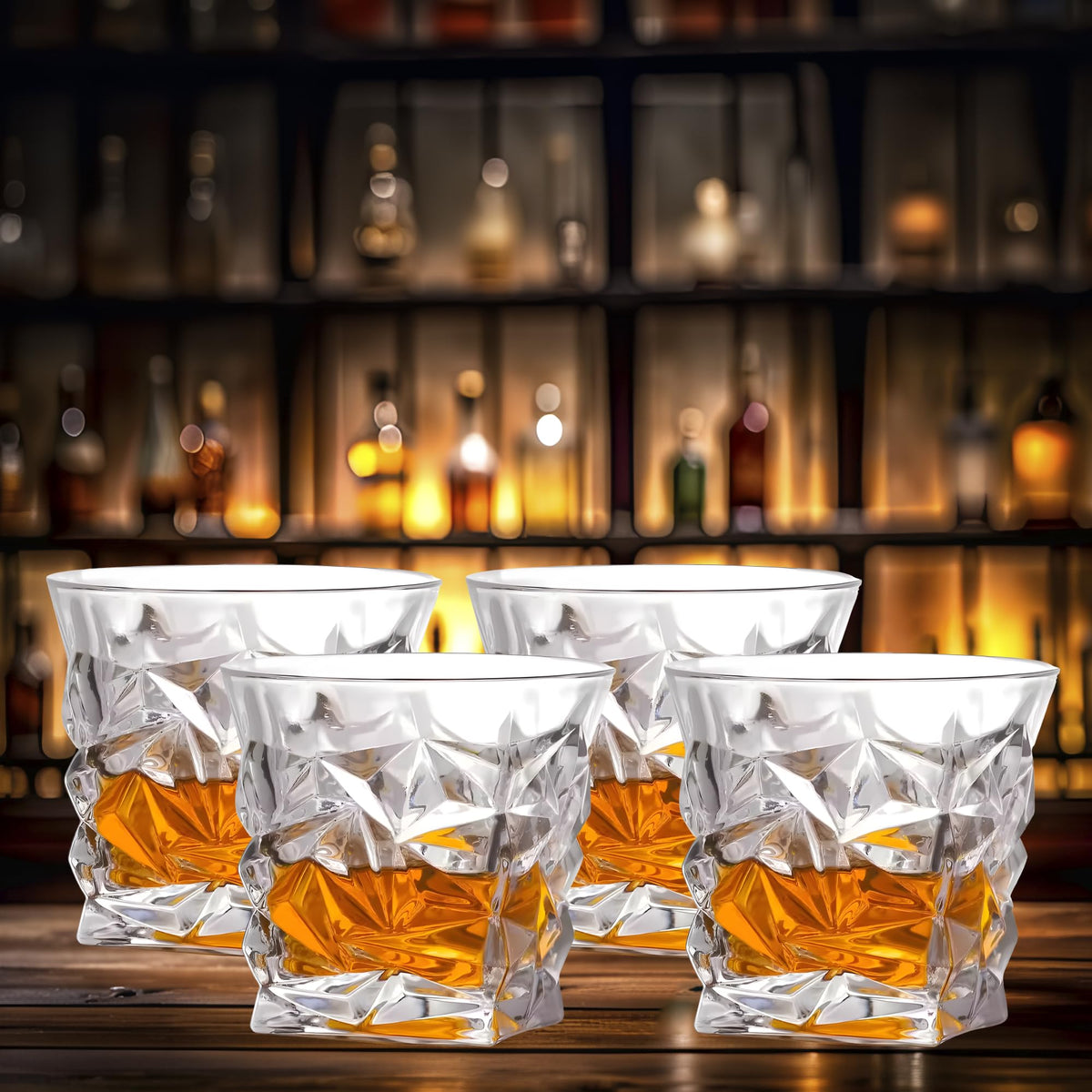 The Better Home Zest Whiskey Glasses Set of 4 (280ml Each) | Lead Free Whiskey Glass | Crystal Glass for Bar Home | Glass for Drinks | Cocktail Glasses | Highball Glass | Heavy Bottom Drinking Glass