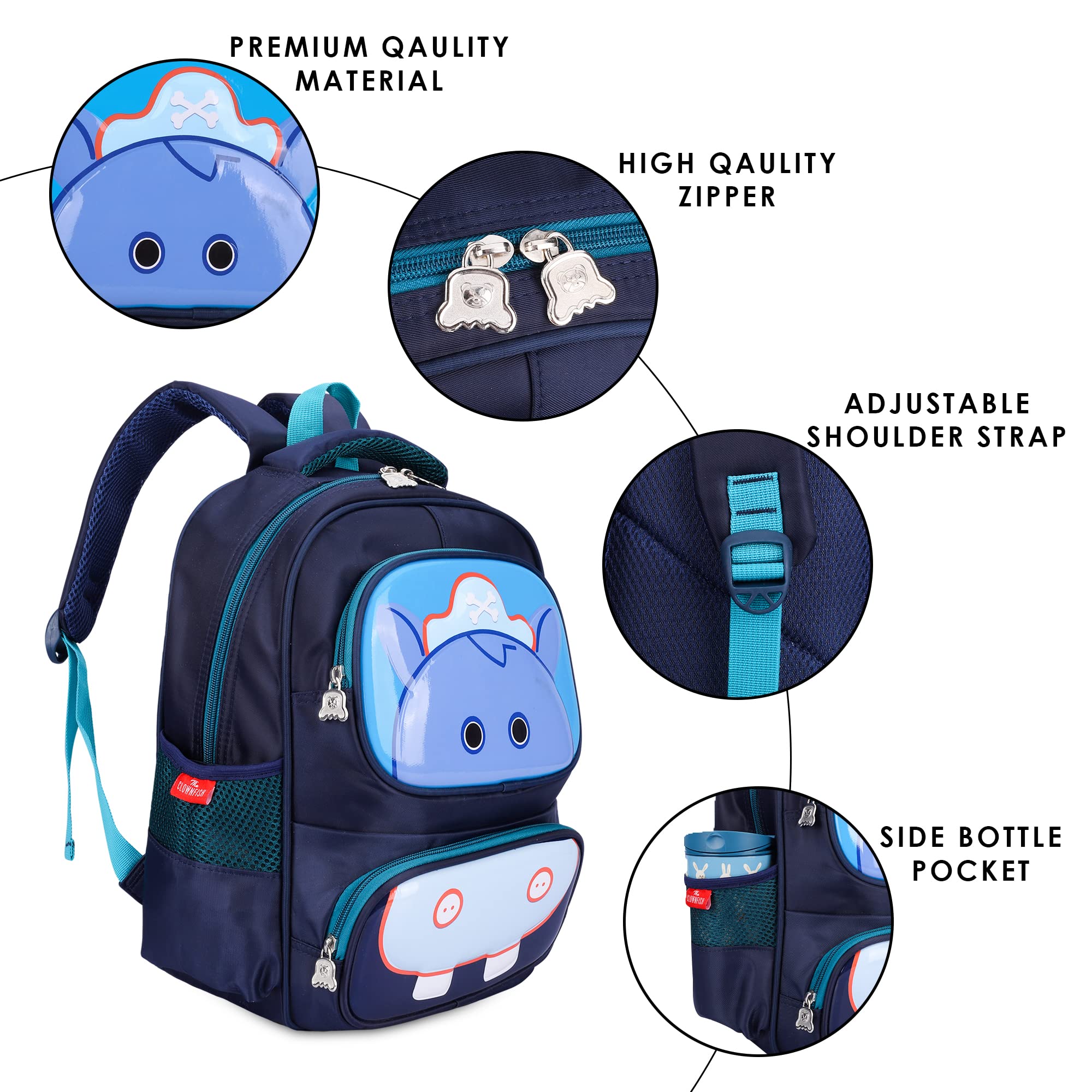 Clownfish Little Champ Polyester 13.6L Kids Backpack for Ages 3-5 (Navy Blue) – GlobalBees Shop