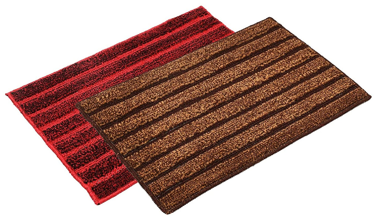 Heart Home Soft Cotton Blend Anti Slip 2 Pieces Door Mat 16"x24"(Brown & Maroon) CTHH05204