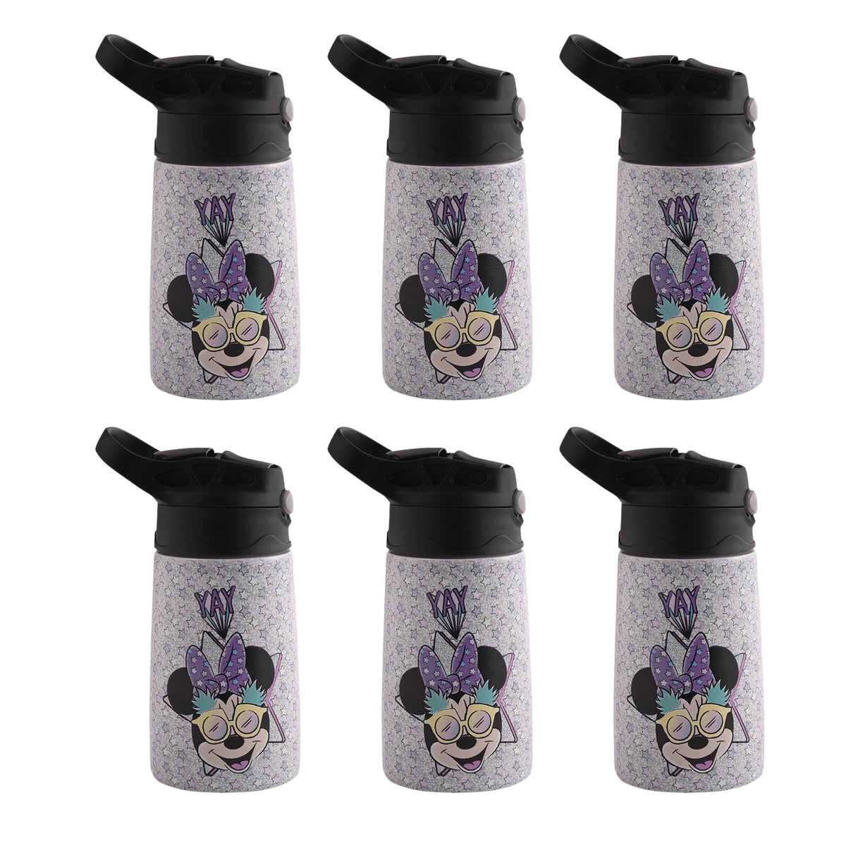 Kuber Industries 350 ml Insulated Kids Water Bottle | Mini Yay Kids Water Bottle | Stainless Steel Water Bottle | Water Bottle with Push-Button Flip Lid | Bottle For School | Purple | Pack of 6