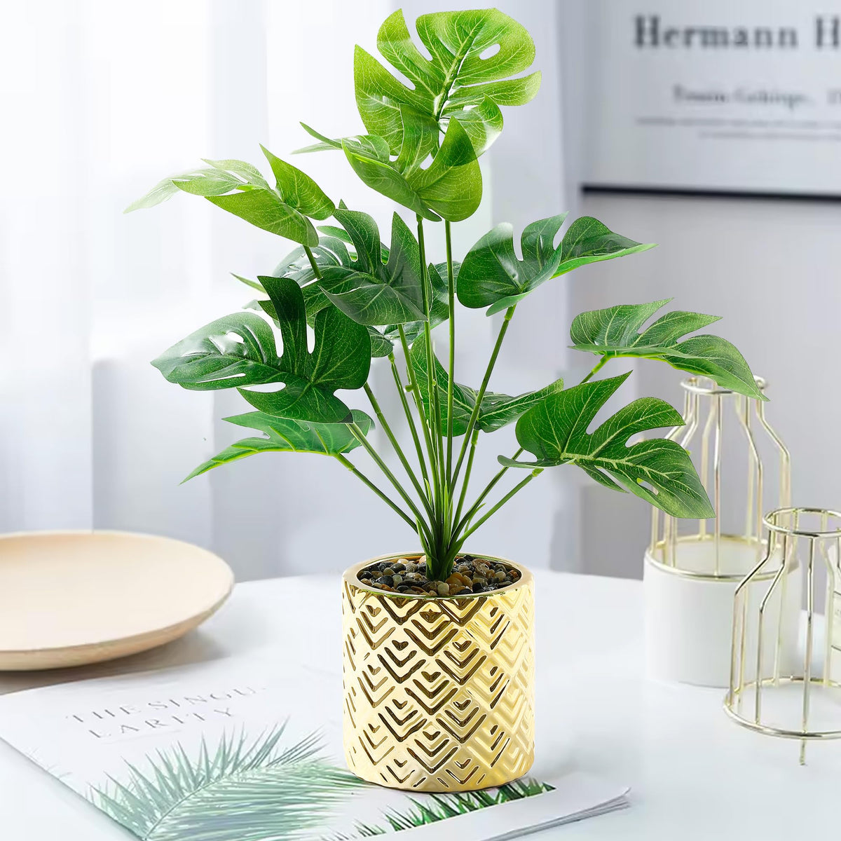 UMAI Artificial Plants for Home Decor Home Decor Items for Living Room | Diwali Decoration Items for Home, Office, Reception, Temple | Diwali Gifts | Artificial Plant with Pot (Purely Green)