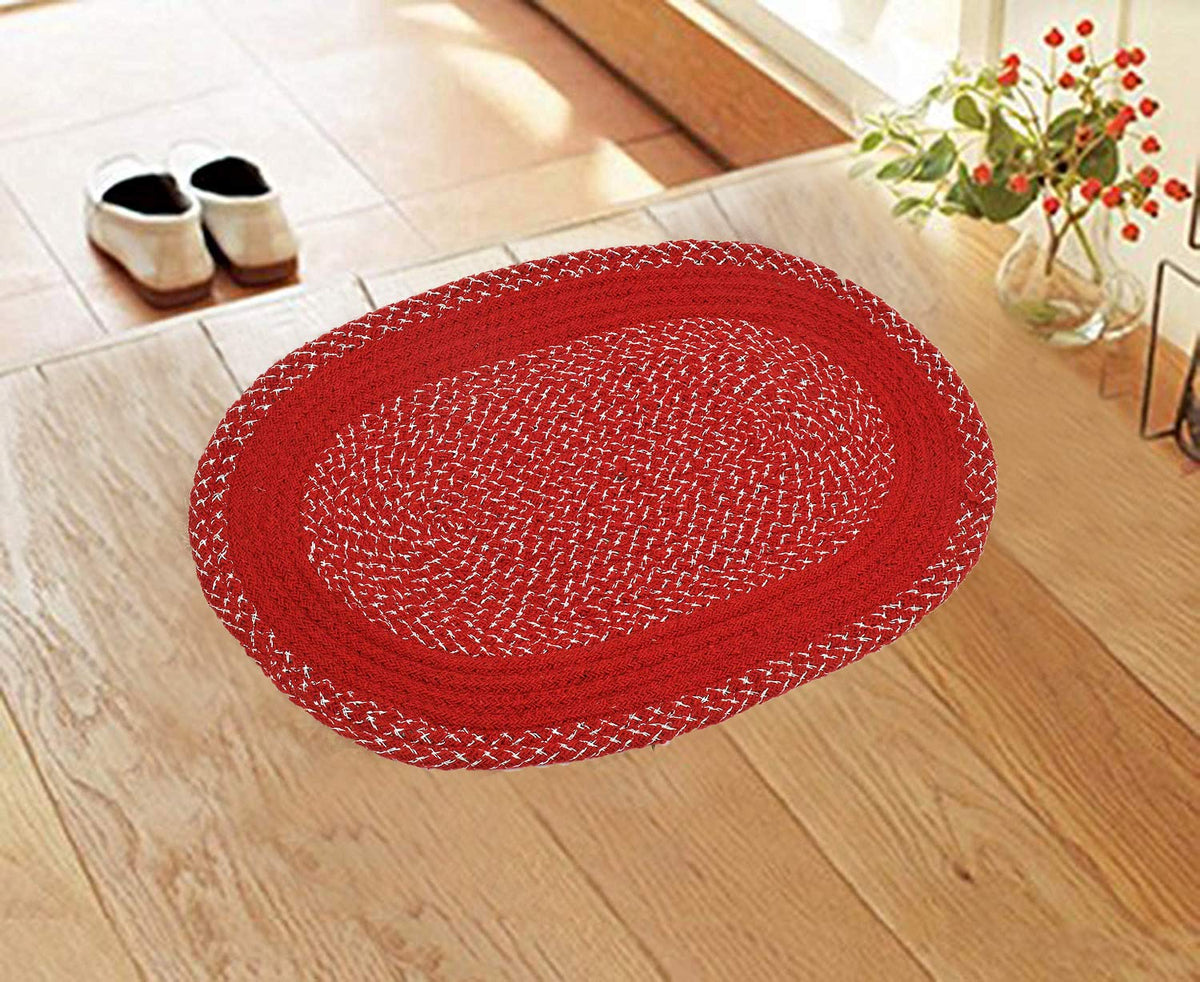 Kuber Industries Oval Design Soft Cotton Blend Anti Slip Door Mat 18"x26"(Maroon) CTKTC33724