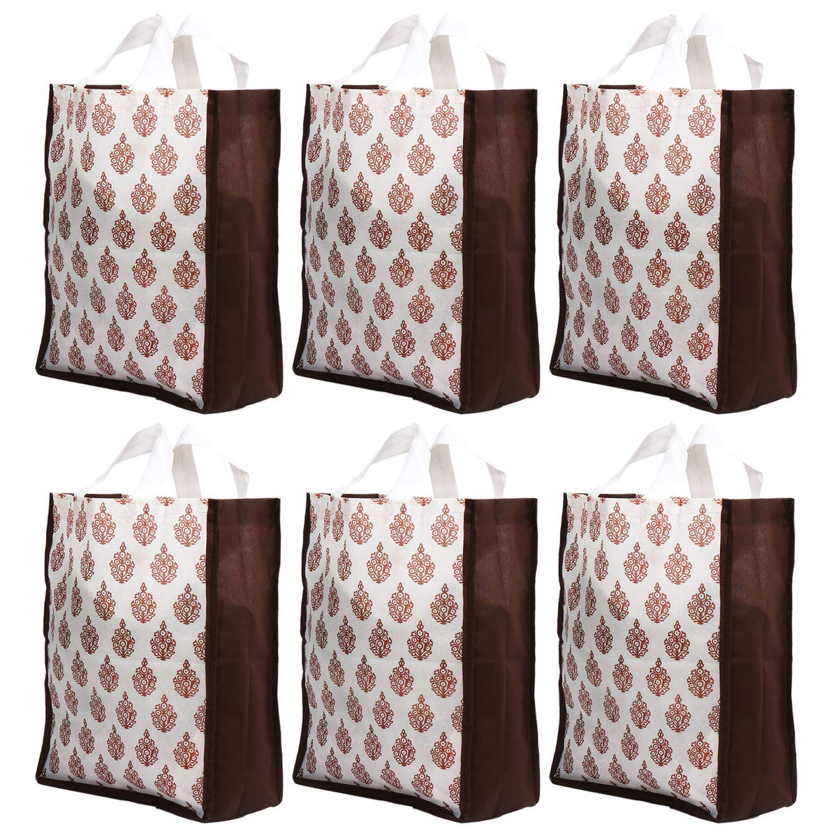 Kuber Industries Medium Size 6 Pieces Non Woven Eco-Friendly Reusable Multipurpose Shopping Carry Bags (Brown) - CTKTC030807